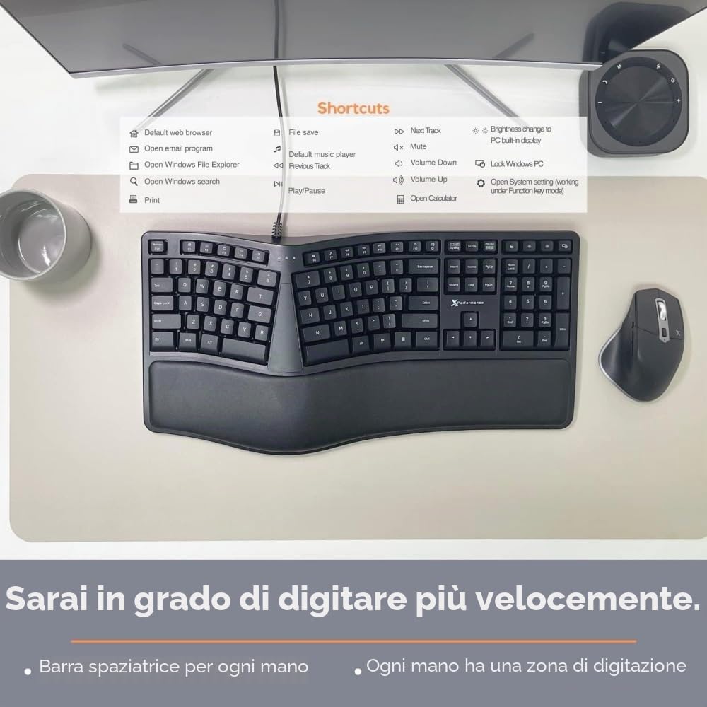 Tastiera ergonomica con poggiapolsi imbottito Tastiera USB cablata Tastiera per ufficio portatile Tastiera ergonomica Microsoft