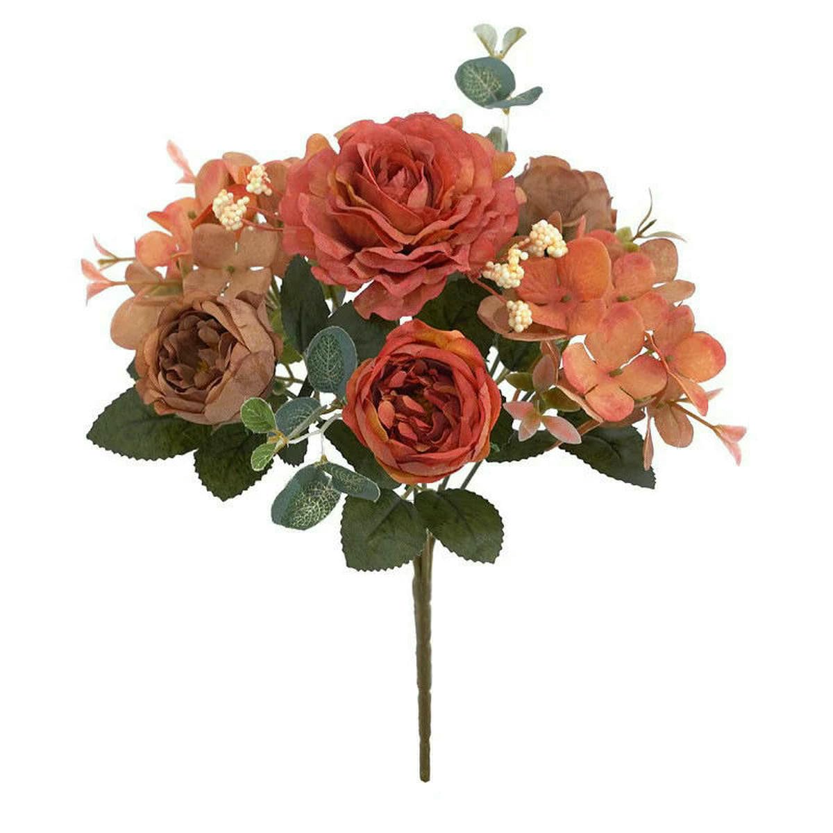 Ayhtud Orange Artificial Flowers Retro Silk Rose Bouquet Hydrangea Peony Vintage Bride Holding Fake Plants Home Wedding Decoration Accessories