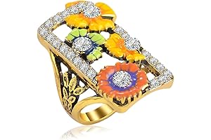 Unique Chunky Wide Rectangle Resin Enamel Flower Cocktail Ring