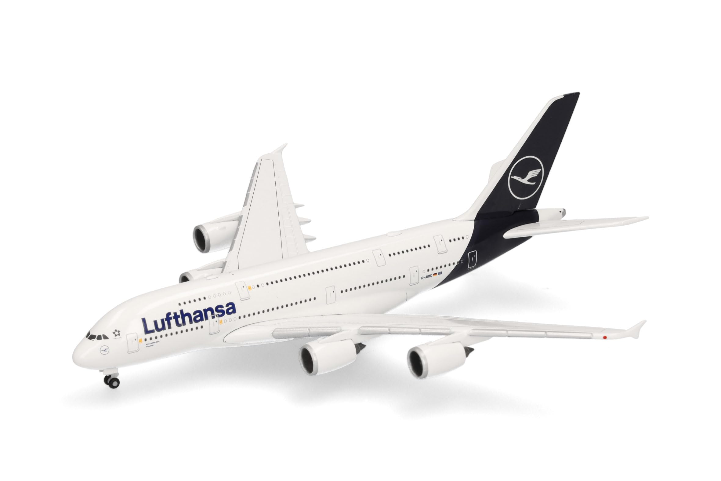 Herpa modello di aereo Lufthansa Airbus A380 – D-AIMK "Düsseldorf" in scala 1:500 - modello di aereo, pezzo da collezione, miniatura deco, statuetta senza supporto in metallo