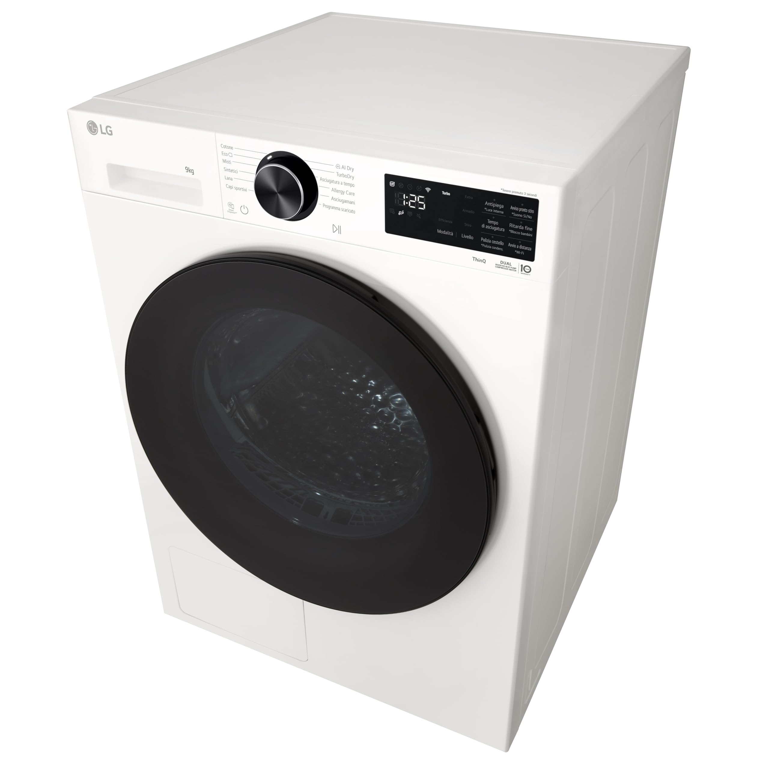 LG RNX5009NWWB Asciugatrice 9Kg Pompa di Calore DUAL Inverter, Classe B, Asciugatura AI Dry con Intelligenza Artificiale, Wi-Fi, Serie X5, Motore Direct Drive, Allergy Care, Essence White