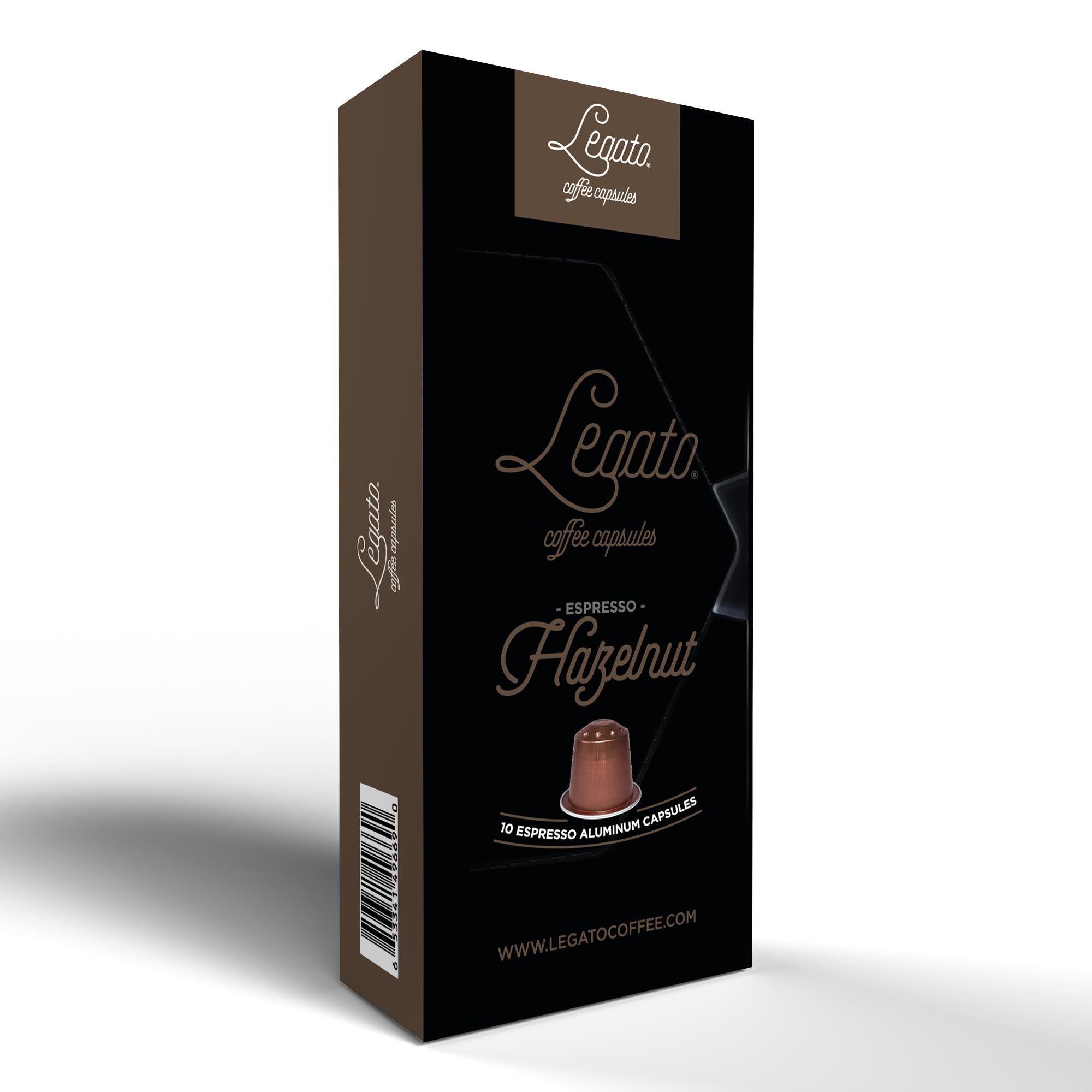 Legato Espresso Capsules - 10/100 count - Single-Serve Coffee Pods - Compatible with Nespresso OriginalLine Machine - Cafe-style Coffee at Home (100, Hazelnut Strength 5)