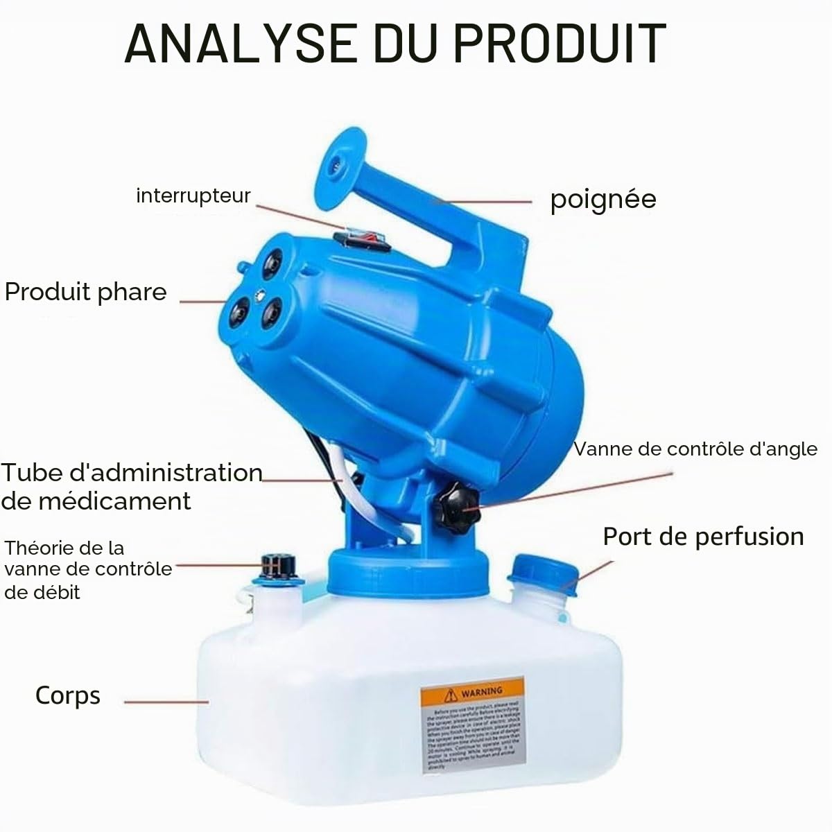 Machine de brumisation portable de 5 L, pulvérisateur électrique Ulv Fogger Machine portable de 1200 W, pulvérisateurs de jardin pour lieux publics/jardin/industriel