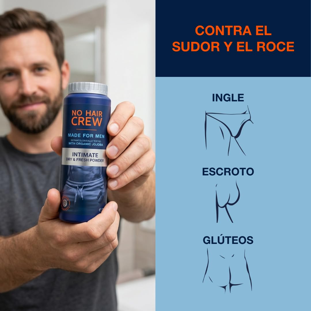 NO HAIR CREW Dry & Fresh Polvo Íntimo para Hombres 100 g – Polvo Corporal Sin Talco contra el Sudor, el Olor y las Rozaduras – Frescor y Comodidad Duraderos