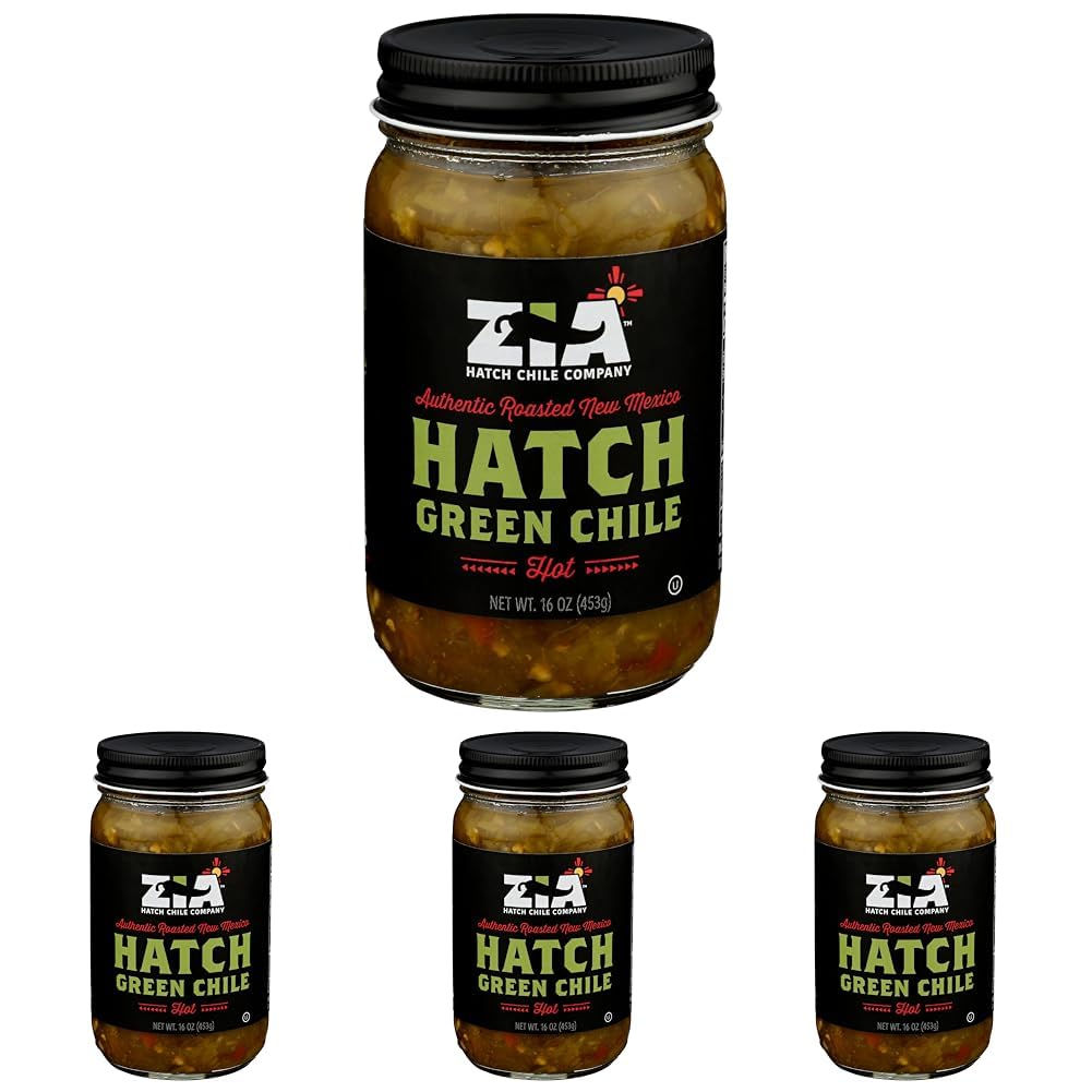 Zia Green Chile CompanyRoasted Hatch Green Chile - Hot, 16 OZ (Pack of 4)