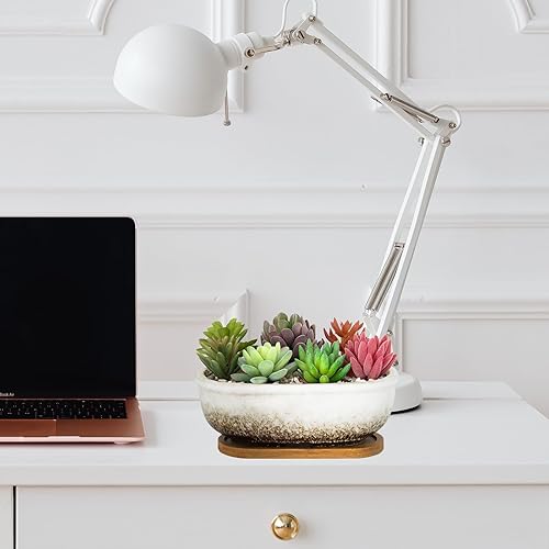 Miniatura 4 de Macetas para suculentas, macetas rectangulares de 7.9 pulgadas de largo con bandeja de drenaje, macetas poco profundas para plantas de interior,