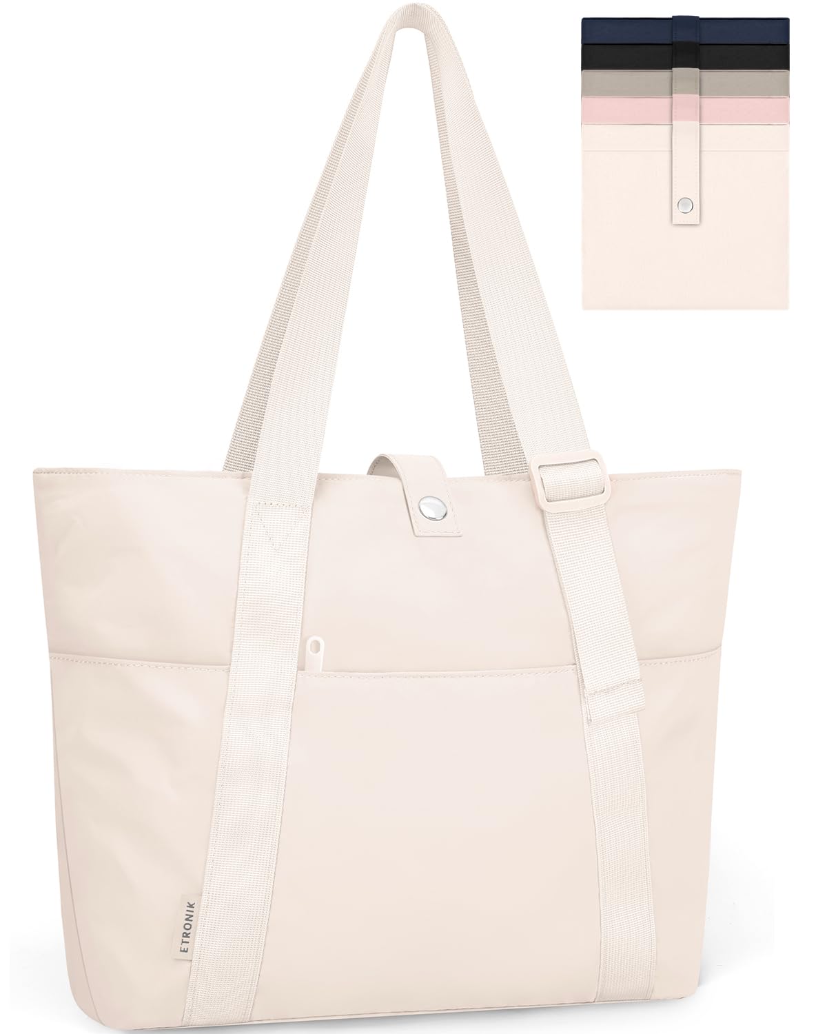 ETRONIK Tote Bag for Women, Foldable Work Tote Bag with Zipper Beach Handbag Shoulder Bag for Travel, Work, Gym, School