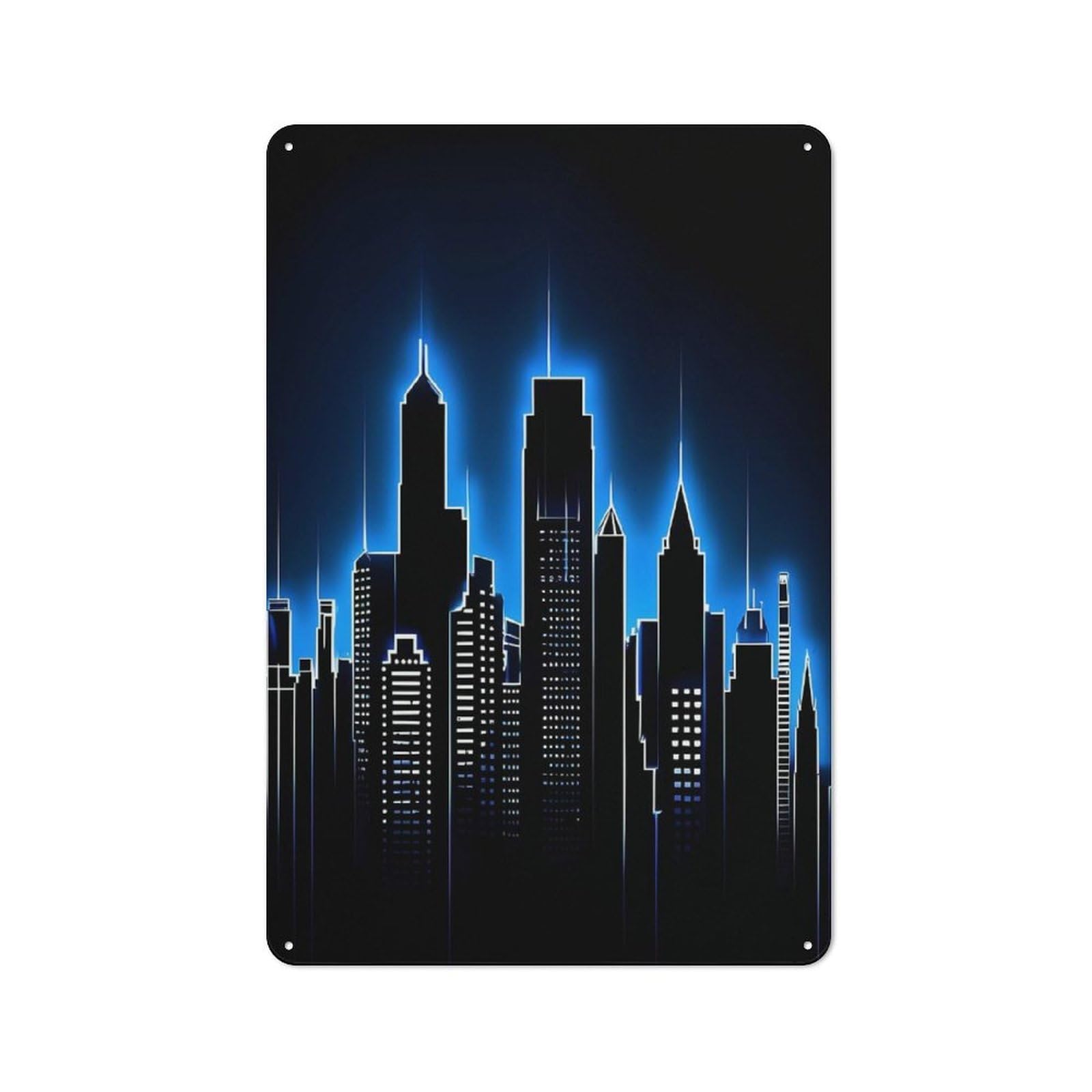 Rustic Neon Cityscape Silhouette Rustic Tin Sign 30x20cm, Porch Wall Decor for Greenhouse, Garden Room, Cafe Or Entryway