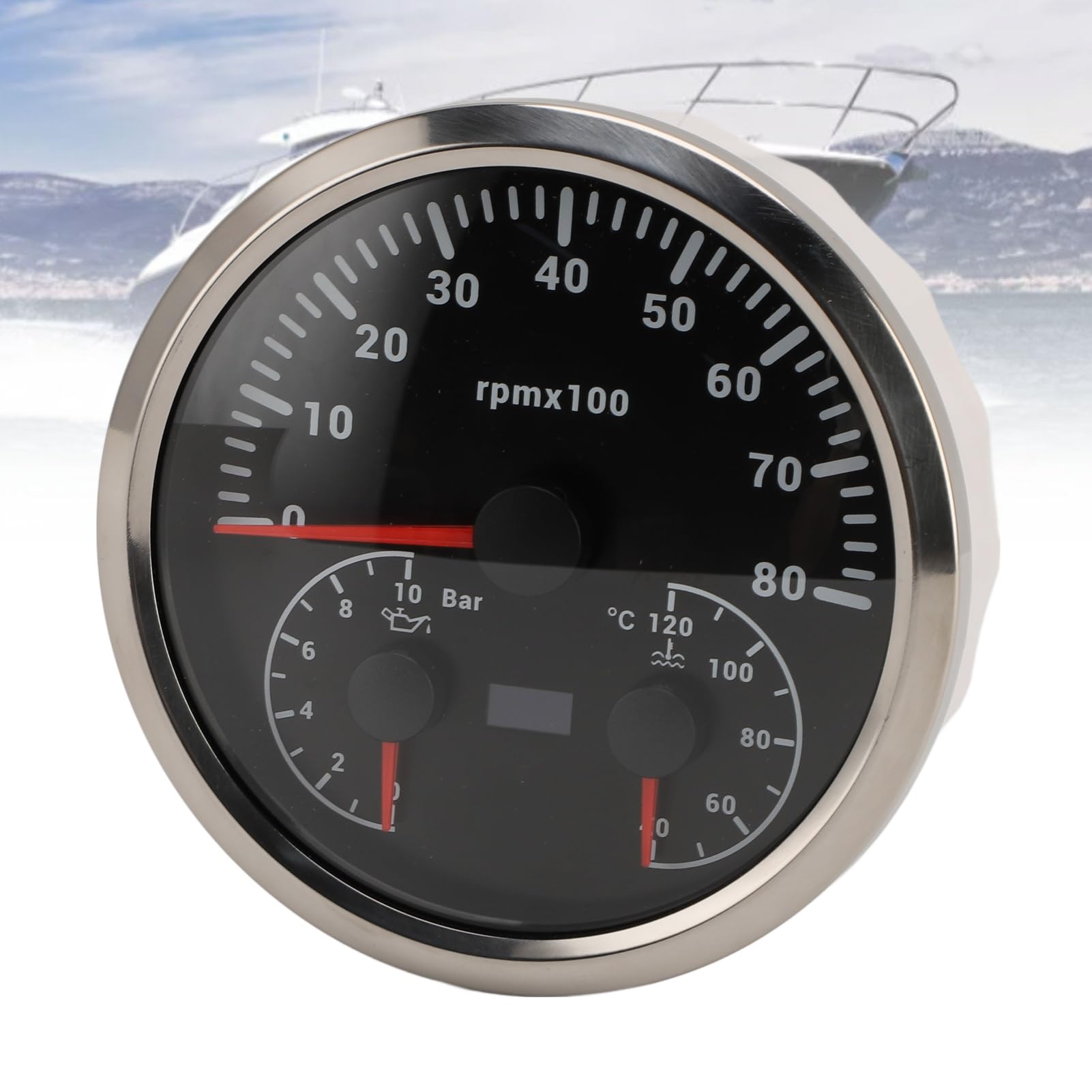 Dilwe Tacómetro Eléctrico 3 en 1, Tacómetro de Metal, Presión de Aceite, Medidor de Temperatura del Agua, 8000 RPM, 0 a 10 Bar, 104 a 248 ℉, 7 Colores Retroiluminados para RV, Yate, Camión, Barco