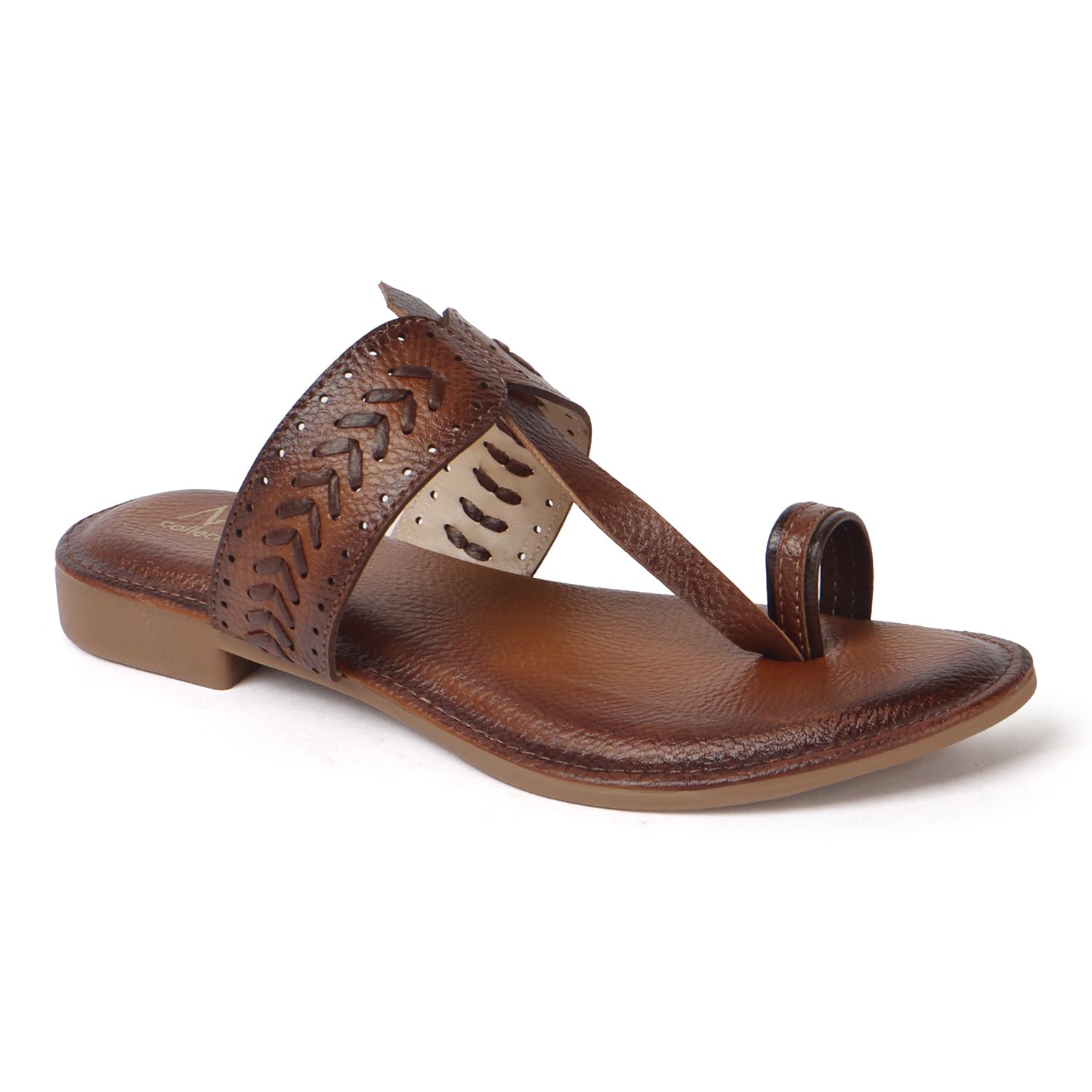 Women's Kolhapuri Sandals, Brown, Toe Ring Style with Woven Design