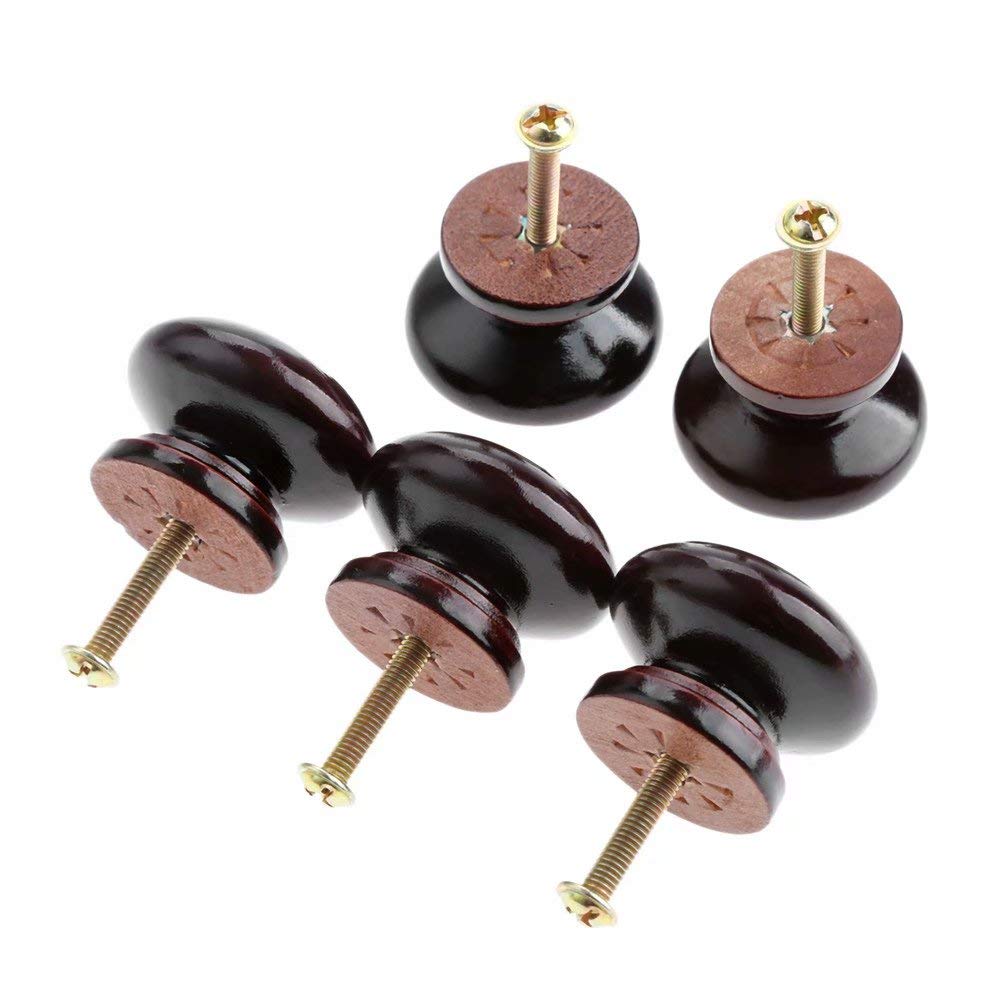20 pomelli rotondi in legno per mobili, mobili, cassetti, pomelli per cassettiera, forma a fungo, diametro 34 mm, altezza totale 25 mm (rosso)