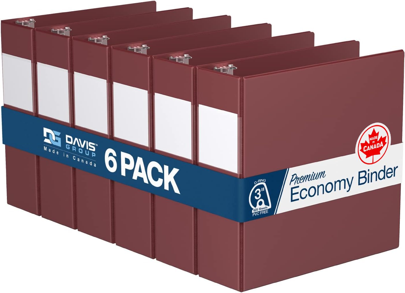 Premium Economy 3-Inch Binder, 3-Ring Binder for School, Office, or Home, Colored Binder Notebook, Pack of 6, D Ring, Burgundy