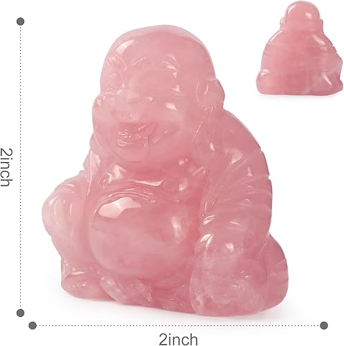 Miniatura 7 de Artistone Estatua de Buda sonriente de cuarzo rosa de 2 pulgadas, cristal curativo tallado a mano, escultura religiosa sentada, figura de Buda