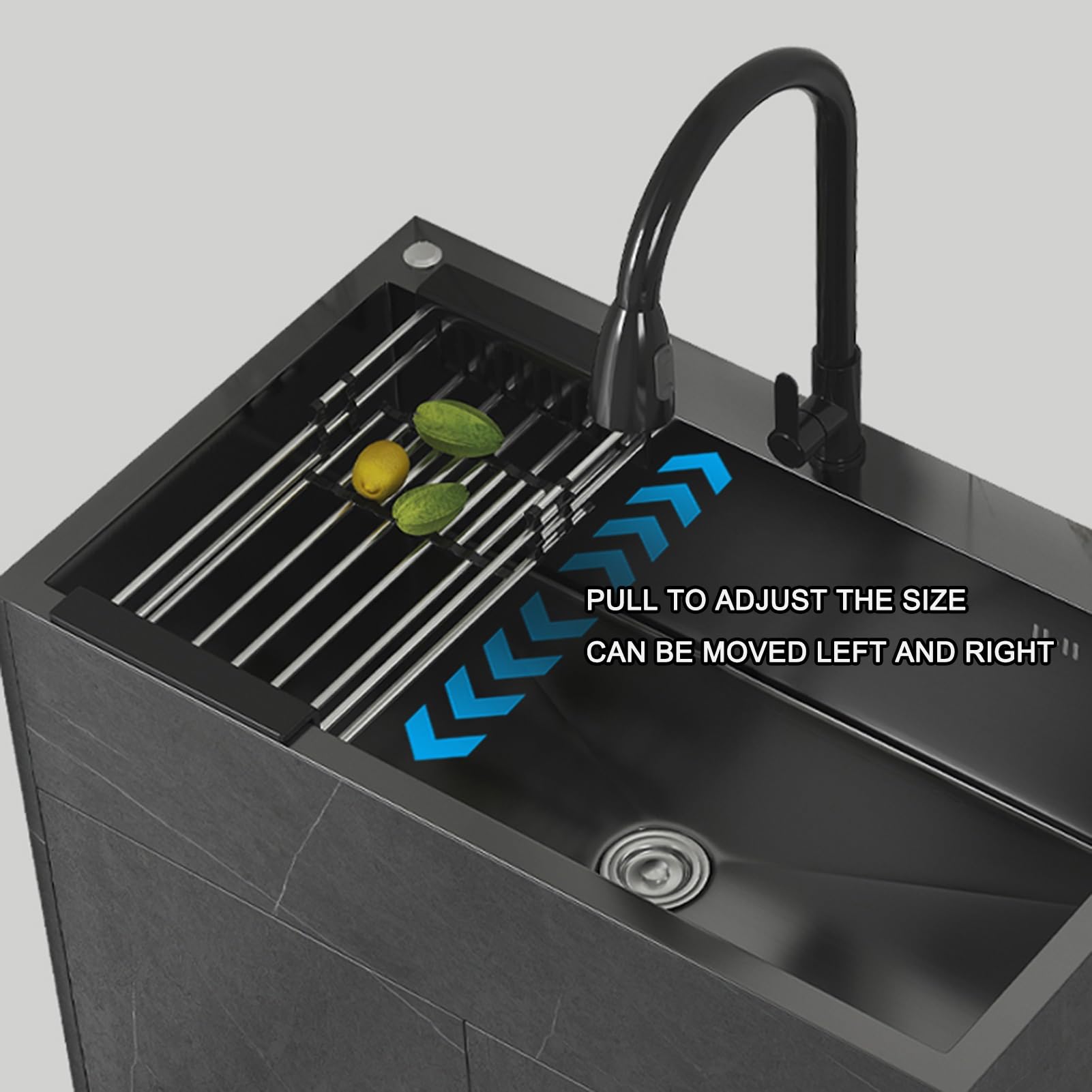 Mobile da bagno con lavabo, Lavello in Acciaio Inox Commerciale a Vasca Singola, Mobiletto Sottolavello Cucina con Rubinetto, per Ristorante, Cucina, Lavanderia(68x45cm/26.7x17.7in,Black)