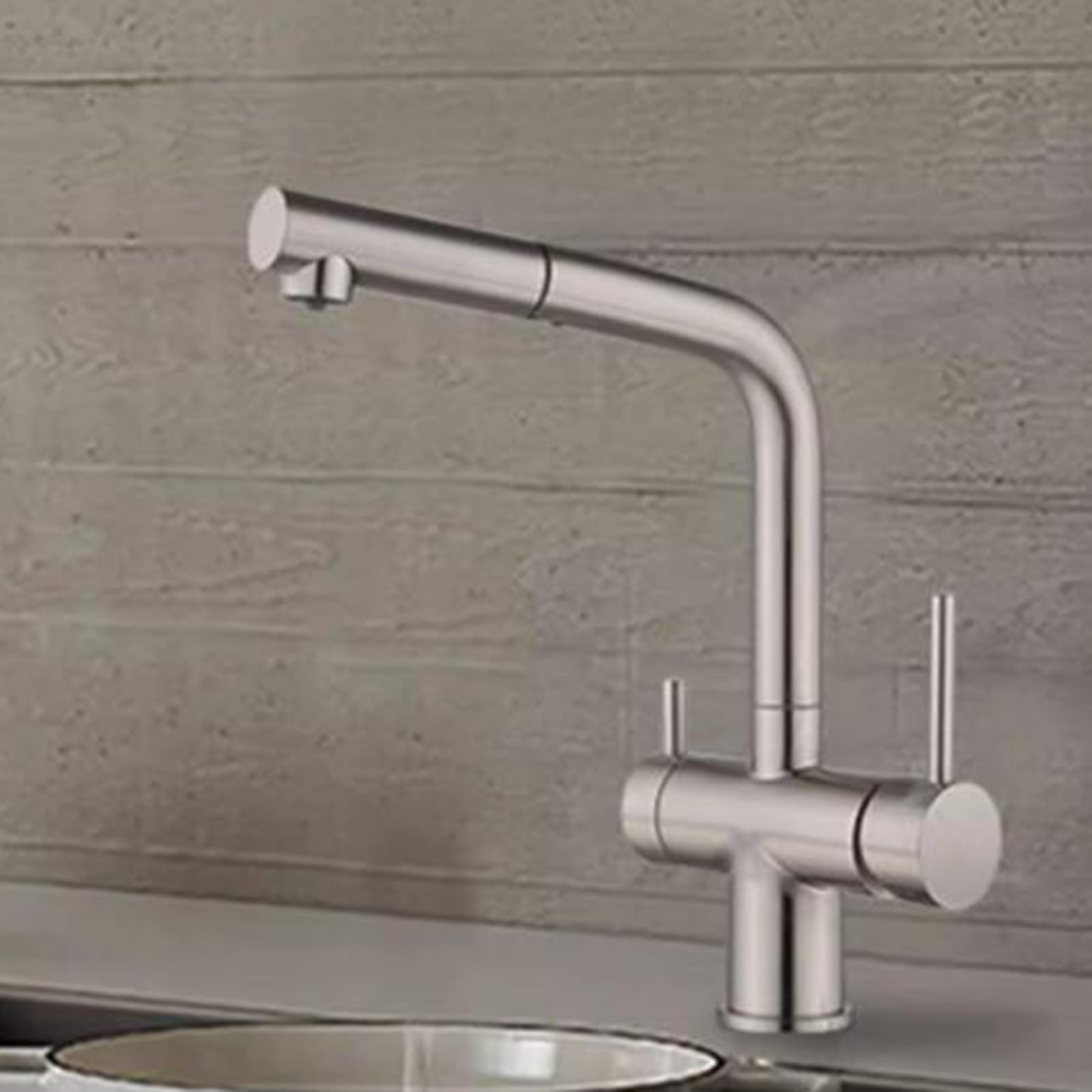 Rubinetto da Cucina a 3 Vie Estensibile Girevole telescopico in Ottone Miscelatore monoforo da Cucina allungabile, Grigio