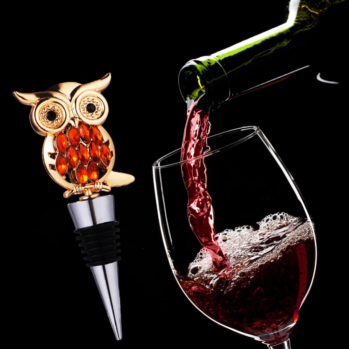 Bouchon à Vin Hibou en Métal Argenté, Décoratif Rust-Resistant
