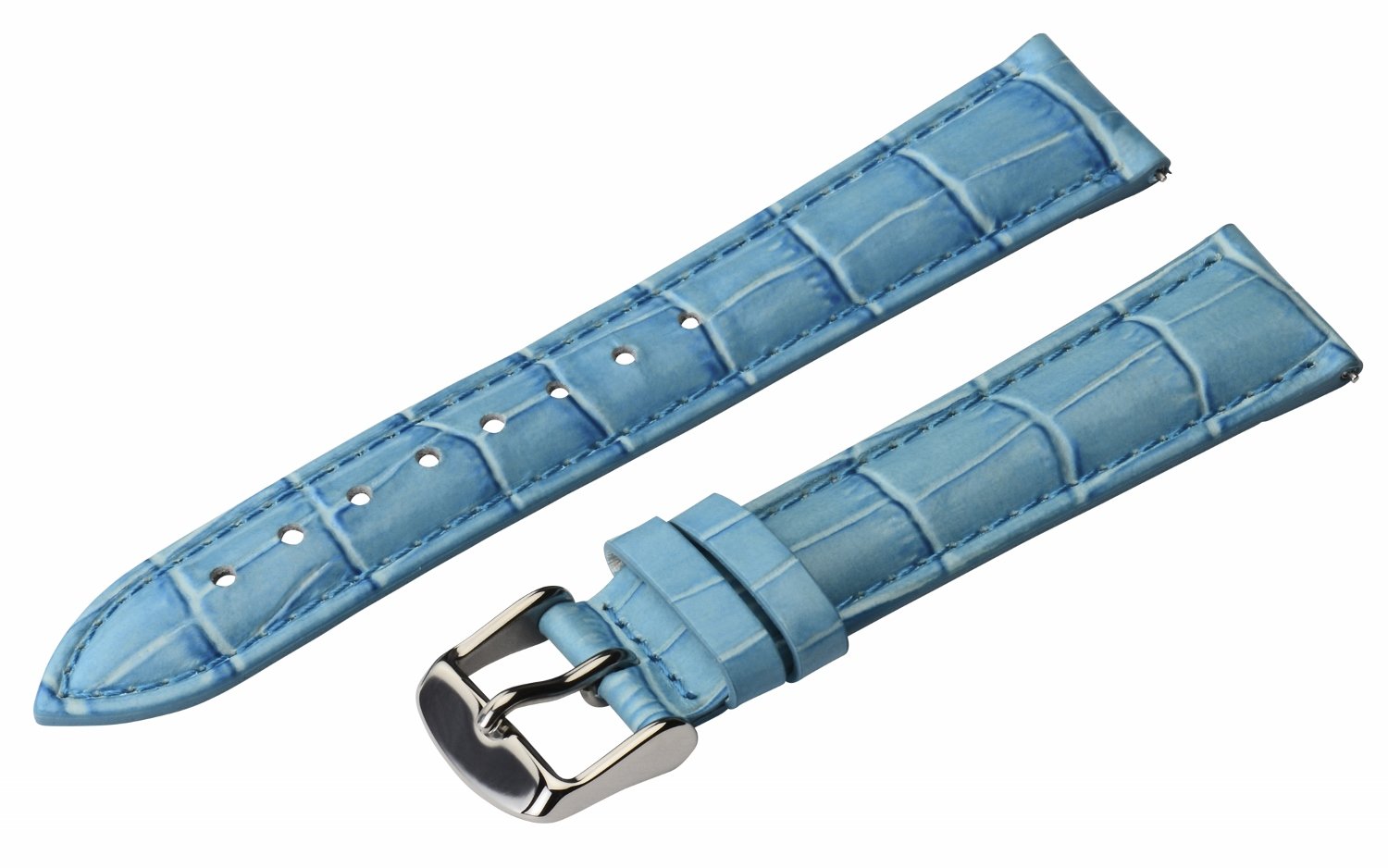 Clockwork Synergy - 2 Piece Ss Leather Classic Croco Grain Interchangeable Replacement Watch Band Strap 13mm - Solid Sky Blue - Men Women