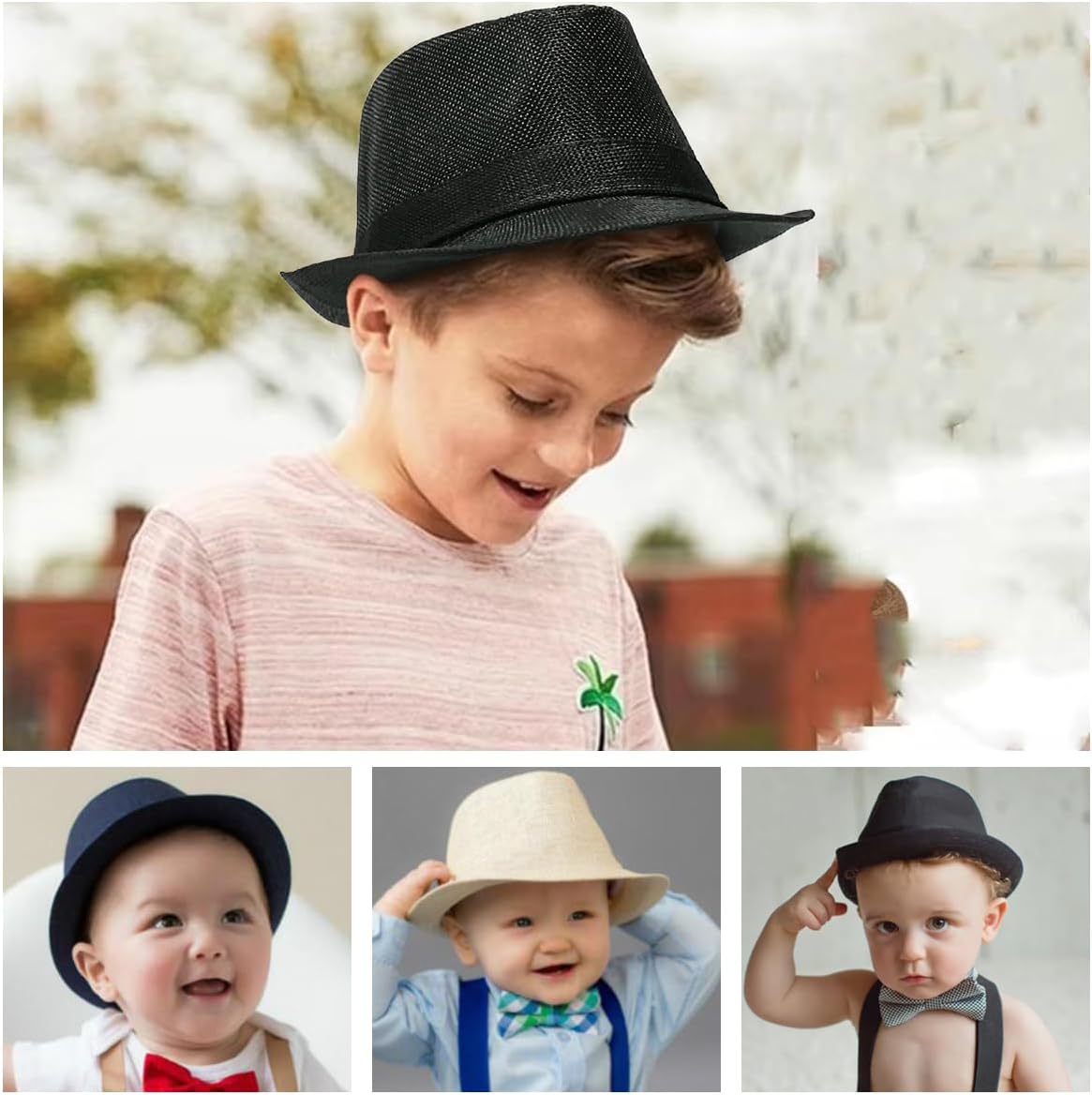 Queenbox Child Linen Fedora Hat Boy Girl Jazz Cap Kids Straw Sun Cowboy Hat - Image 3