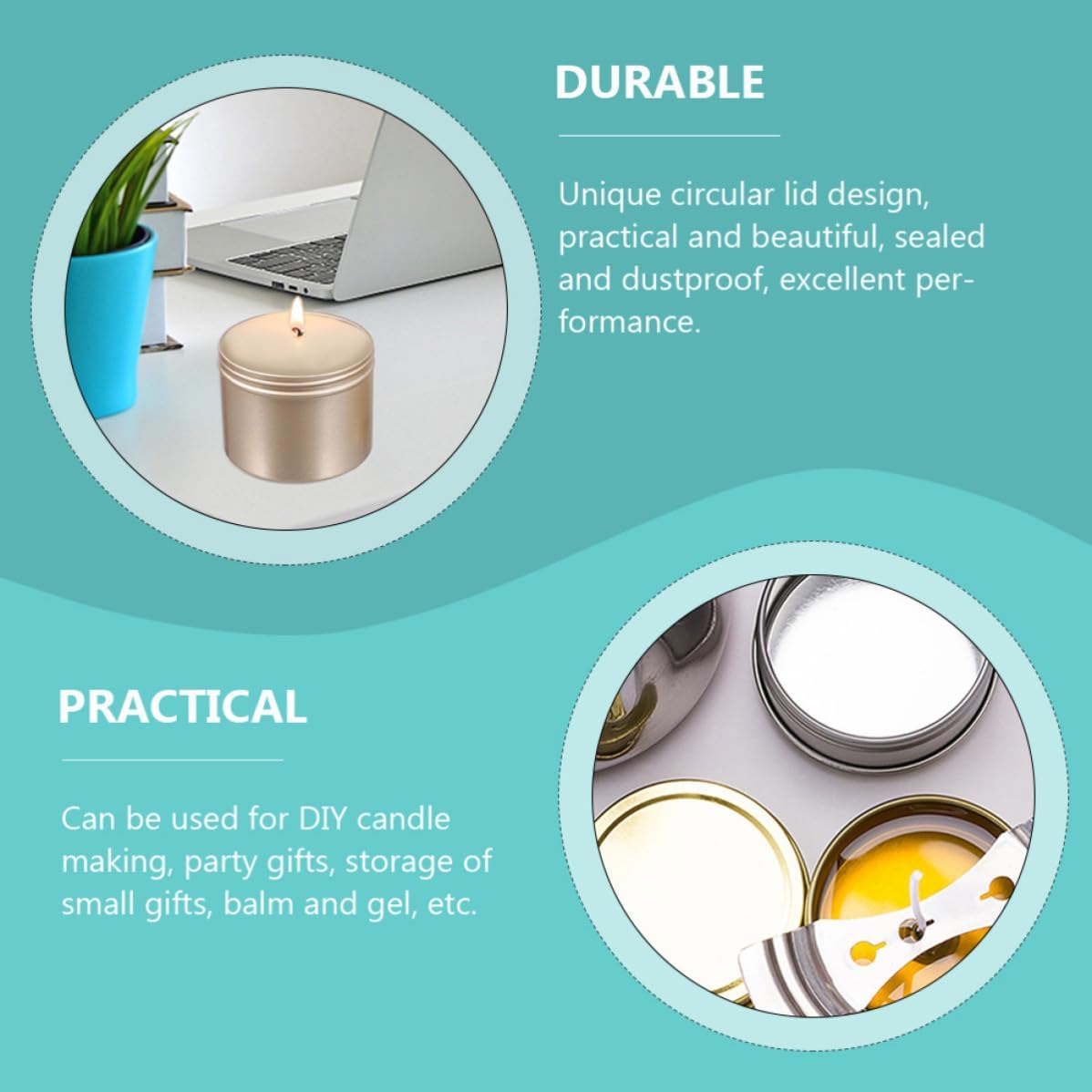 NOLITOY 6pcs Ml Aluminum Candle Containers, Sealed Round Travel Tins