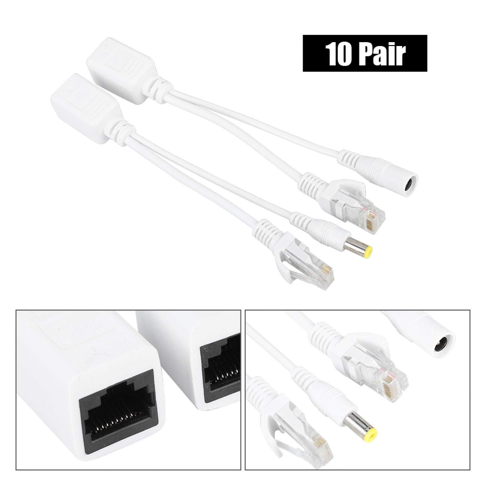 Kit Di Alimentazione Iniettore Poe,Adattatore Ethernet Wireless,Adattatore Poe Iniettore Splitter, 10 Paia Ip Camera Poe Rj45 Cavo Adattatore Power Over Ethernet Iniettore + Splitter Dc 12 V