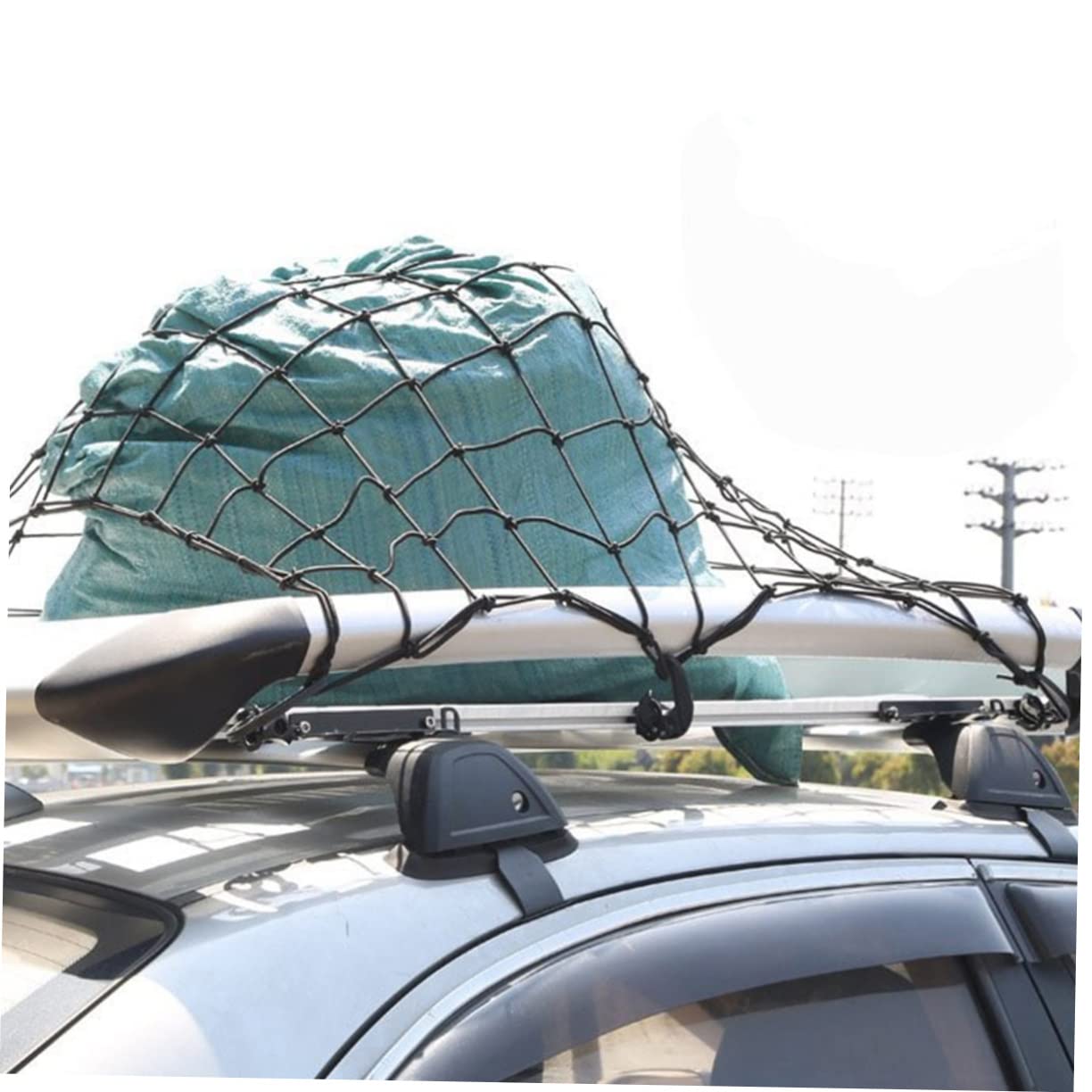 Ciieeo Filet à Bagages Élastique en Caoutchouc pour Toit de Voiture Filet de Rangement Crochets Noir pour Voyage et Rangement