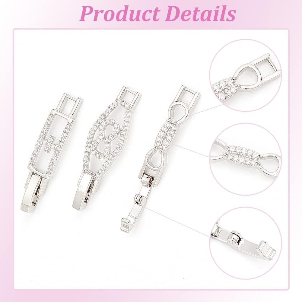 OLYCRAFT 6Pcs Zirconia Watch Extender Platinum Golden Necklace Bracelet Extender Chain Extension Clasp with Cubic Zirconia for Bracelet Necklace Making DIY Jewelry Extender - 6Styles image 4