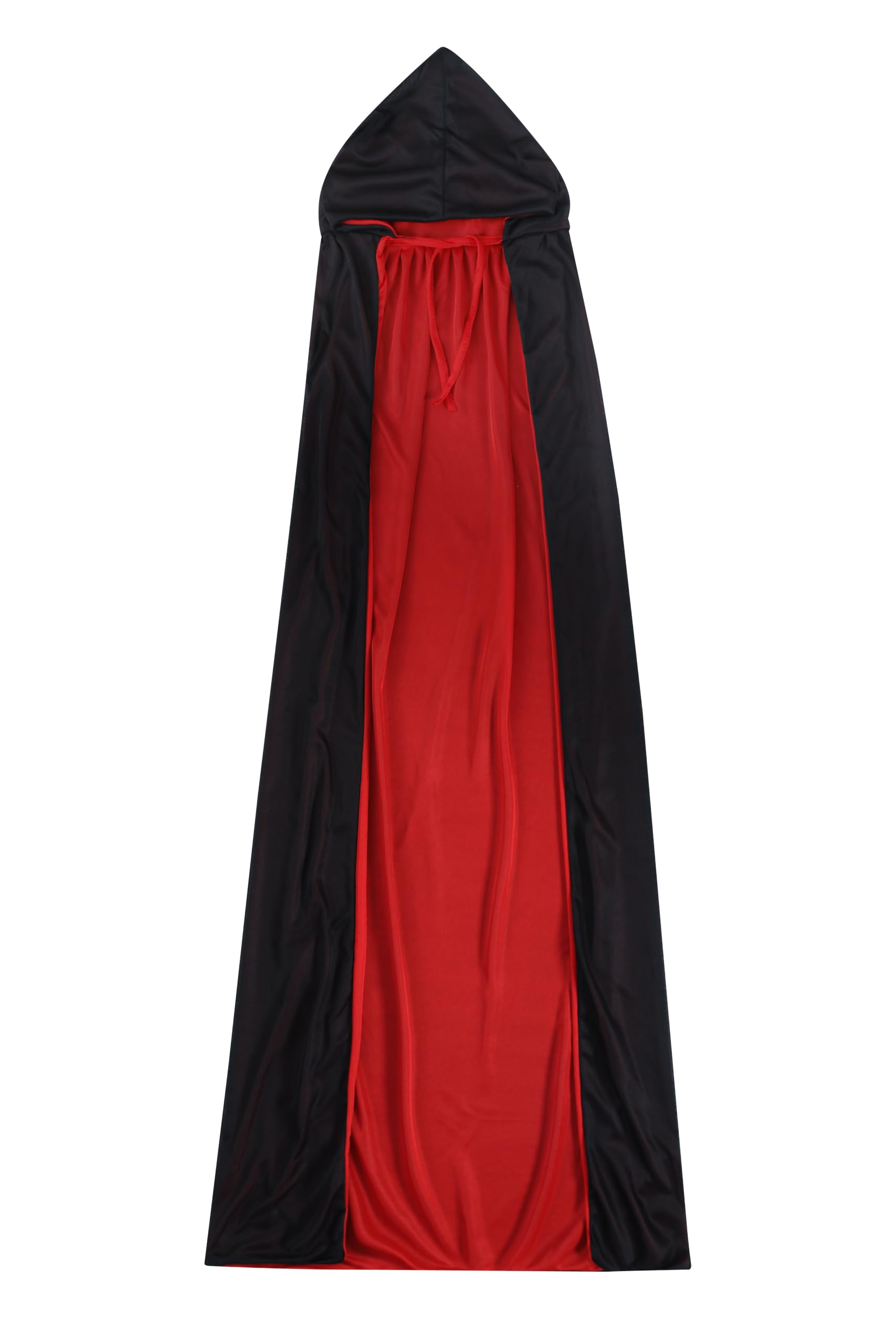 VIROSA Reversible Hooded Adult 1.4m Long Cape Costume – Black and Red Full Length Fancy Dress Cloak for Halloween, Vampire, Witch, Cosplay, Party and Stage Performance