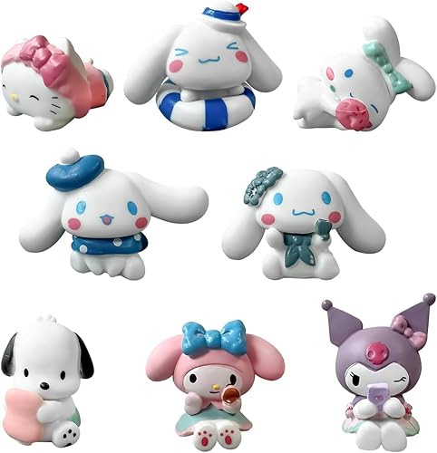 8 adornos para tartas de fiesta para Kuromi, temática de cinamoroll, suministros de fiesta de cumpleaños, decoraciones para pasteles (A)