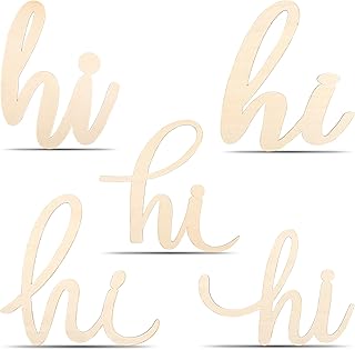 5Pcs Hi Wood Cutout Signs Unfinished Wooden Letters Word Laser Cut Script Sign for Front Door Wreath Crafts Painting Art Wall Letter Board Home Decor