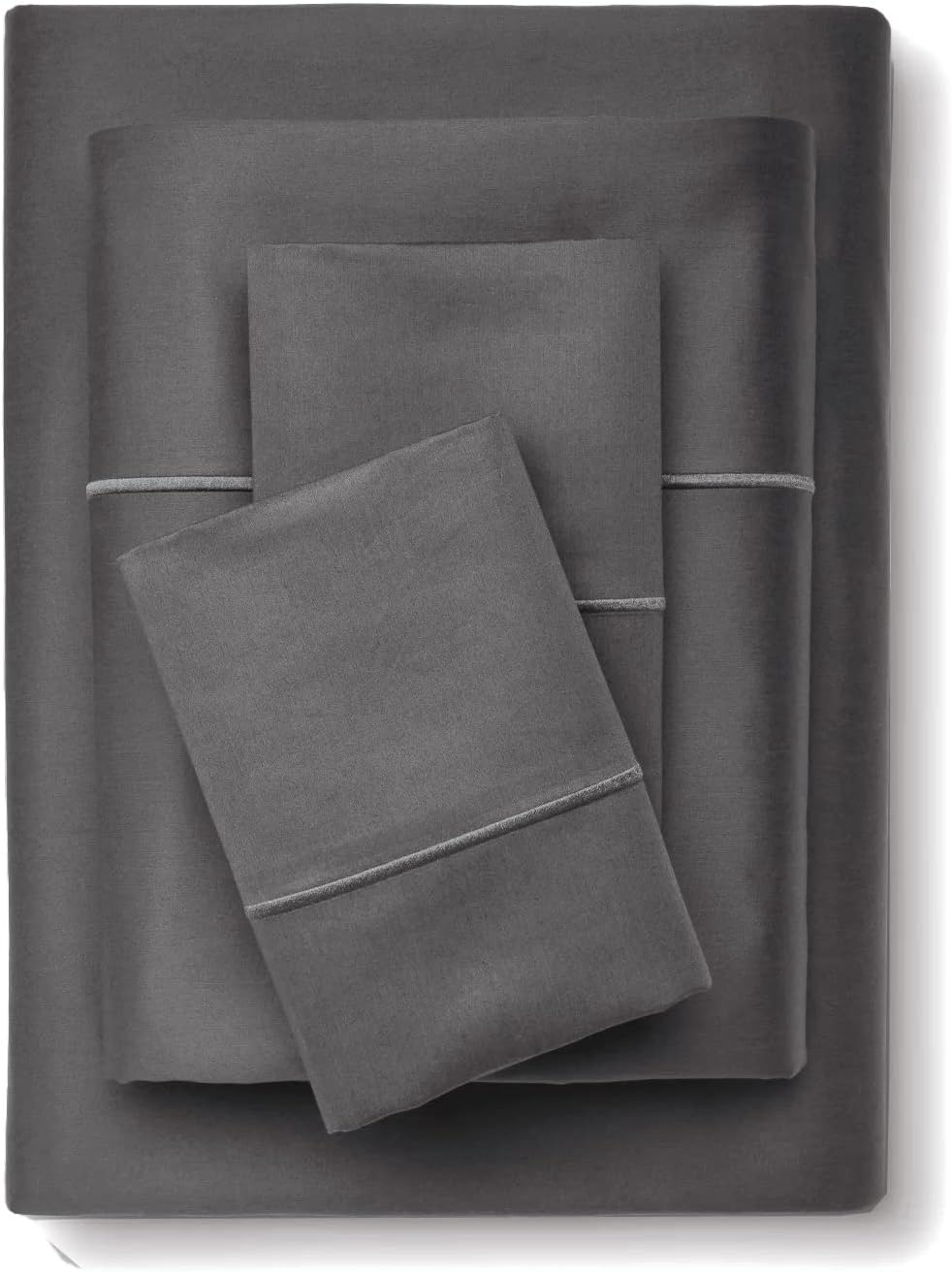 Casa Platino King Size Sheets Set 100% Cotton 600 TC Sateen Cooling Sheets, Hotel-Quality Bed Sheets 4 Piece Set, Deep Pocket (King, Charcoal)