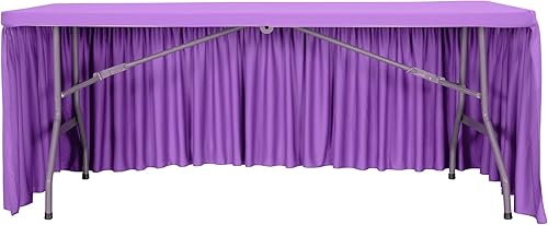 Miniatura 3 de Manteles de elastano morado para mesas rectangulares de 6 pies con parte trasera abierta, funda elástica de poliéster para fiestas, bodas, banquetes