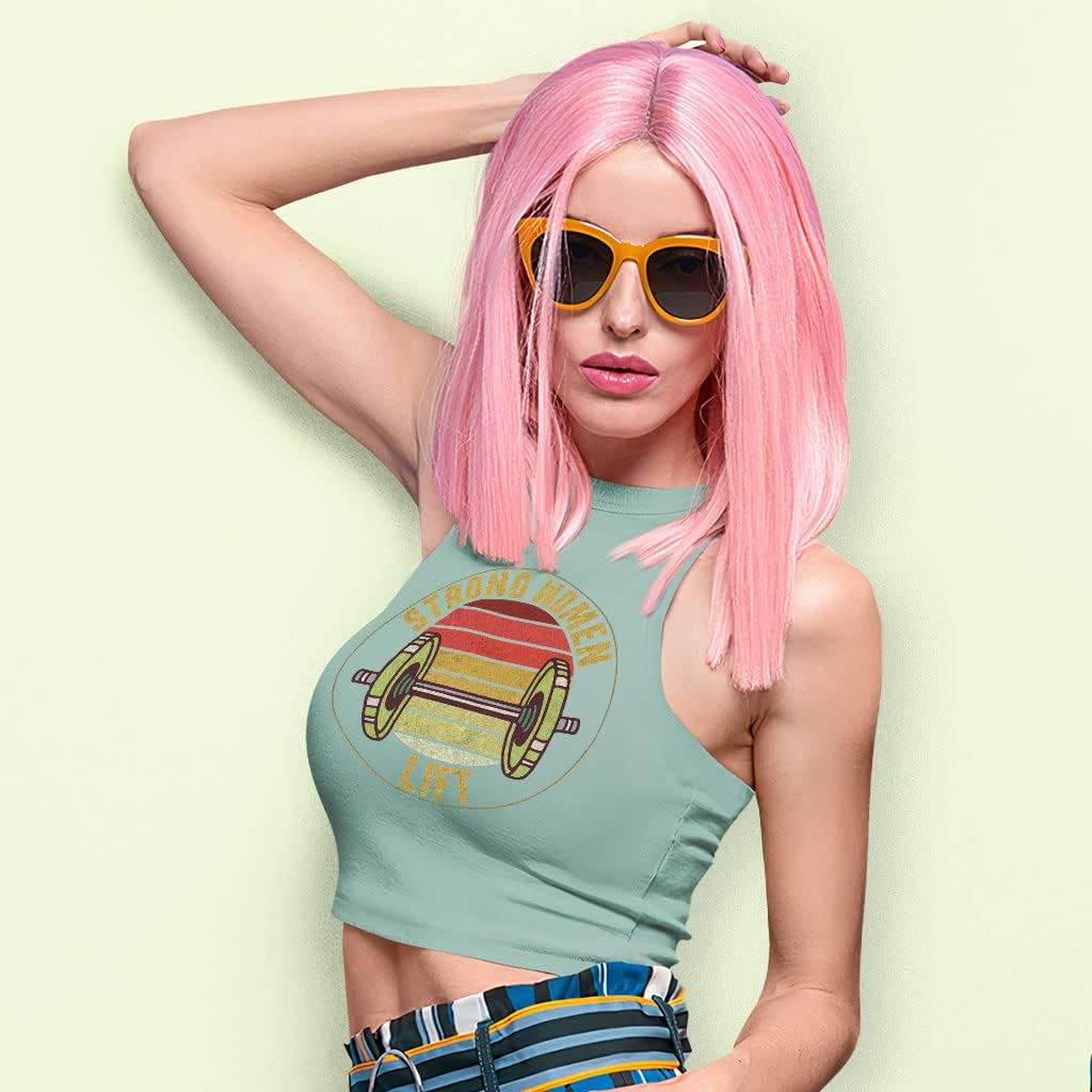 Strong Women Lift Racerback Cropped Tank - Retro Women's Tank - Printed Tank Top
