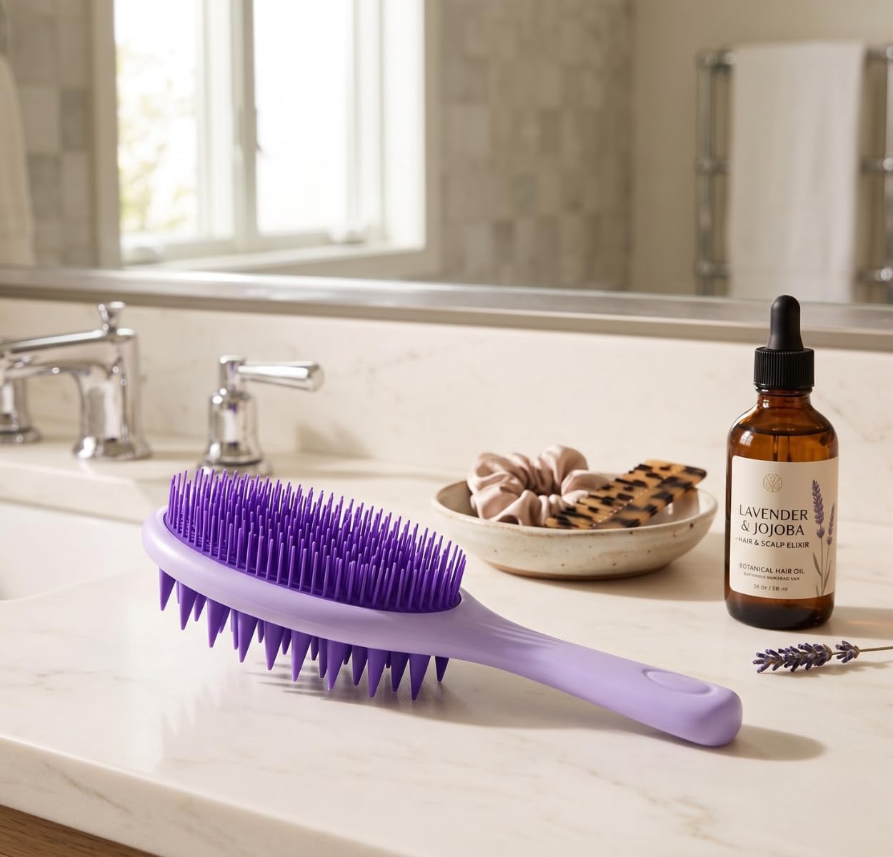 2-in-1 Silicone Scalp Massager Brush – Dual-Sided Shampoo Scrubber & Detangling Comb with Long Ergonomic Handle for Wet & Dry Hair Care