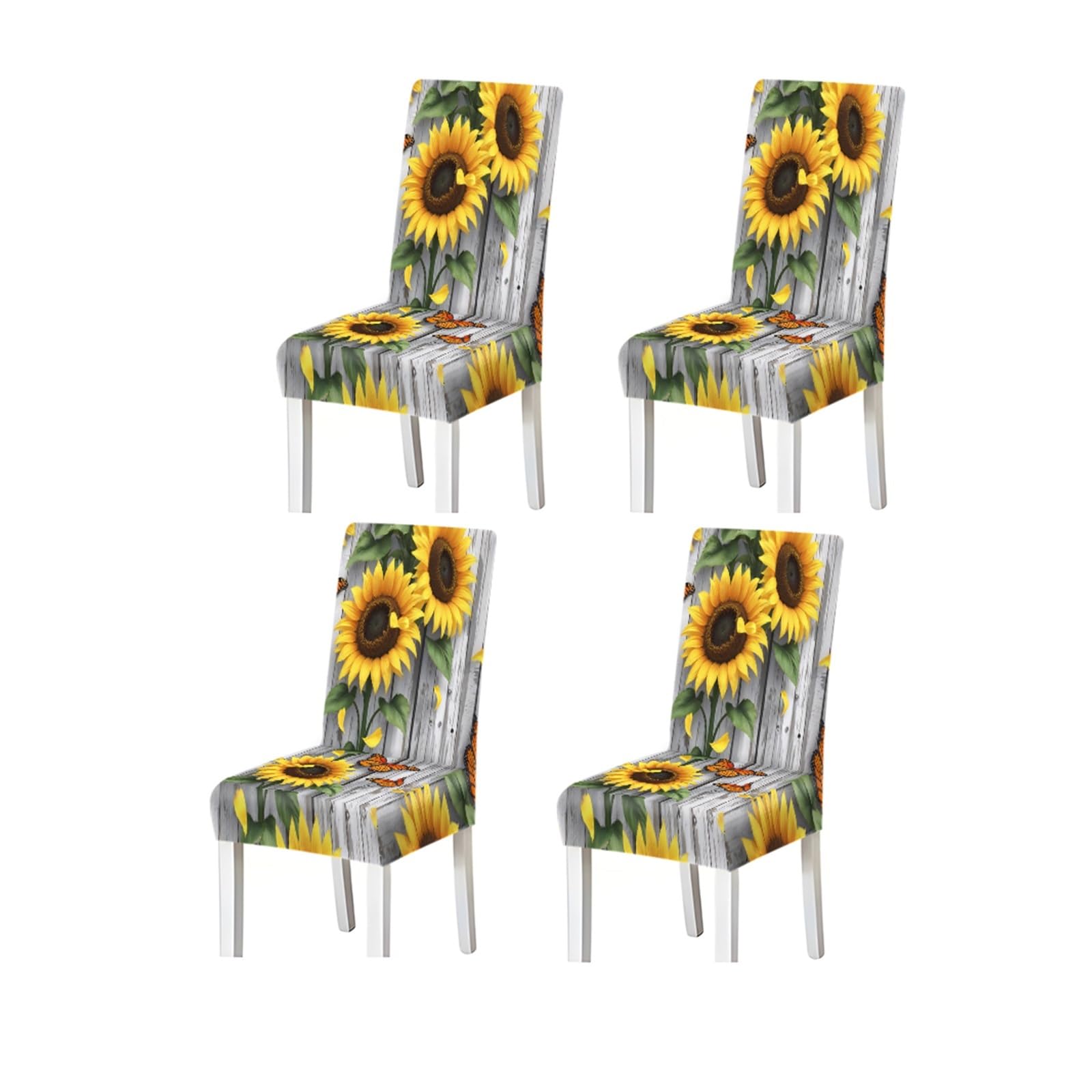 KXUAUV Sunflower Rustic Wood Butterfly Pattern Print Dining Chair Covers Set Of 2/4/6, Stretch Slipcovers For Kitchen Dining Room Seat Protectors for Restaurant Hotel Party(4PCSChair cover)