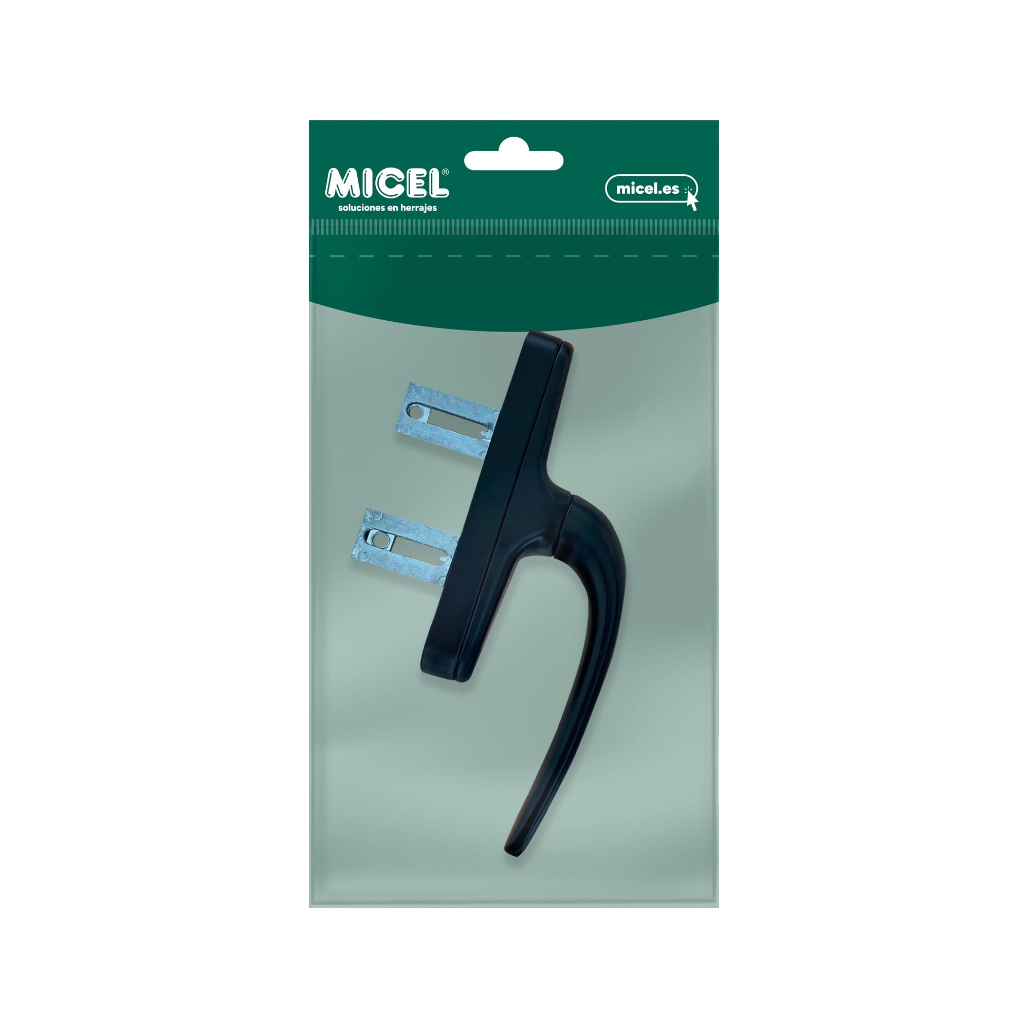 MICEL - 92700 - Cremona para Ventanas Mallorquinas con Apertura Exterior, Reversible, en Aluminio, acabado Negro, 2 Palas, 63 x 180 x 27 mm