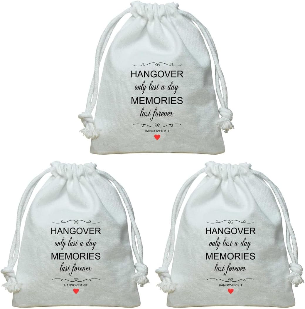 Pack of 3 Kits - Personalize with Name - Poly Canvas Material Hangover Pouches - 8 * 6 Inches - Empty Bags - Mom's Charm - Hangover Memories