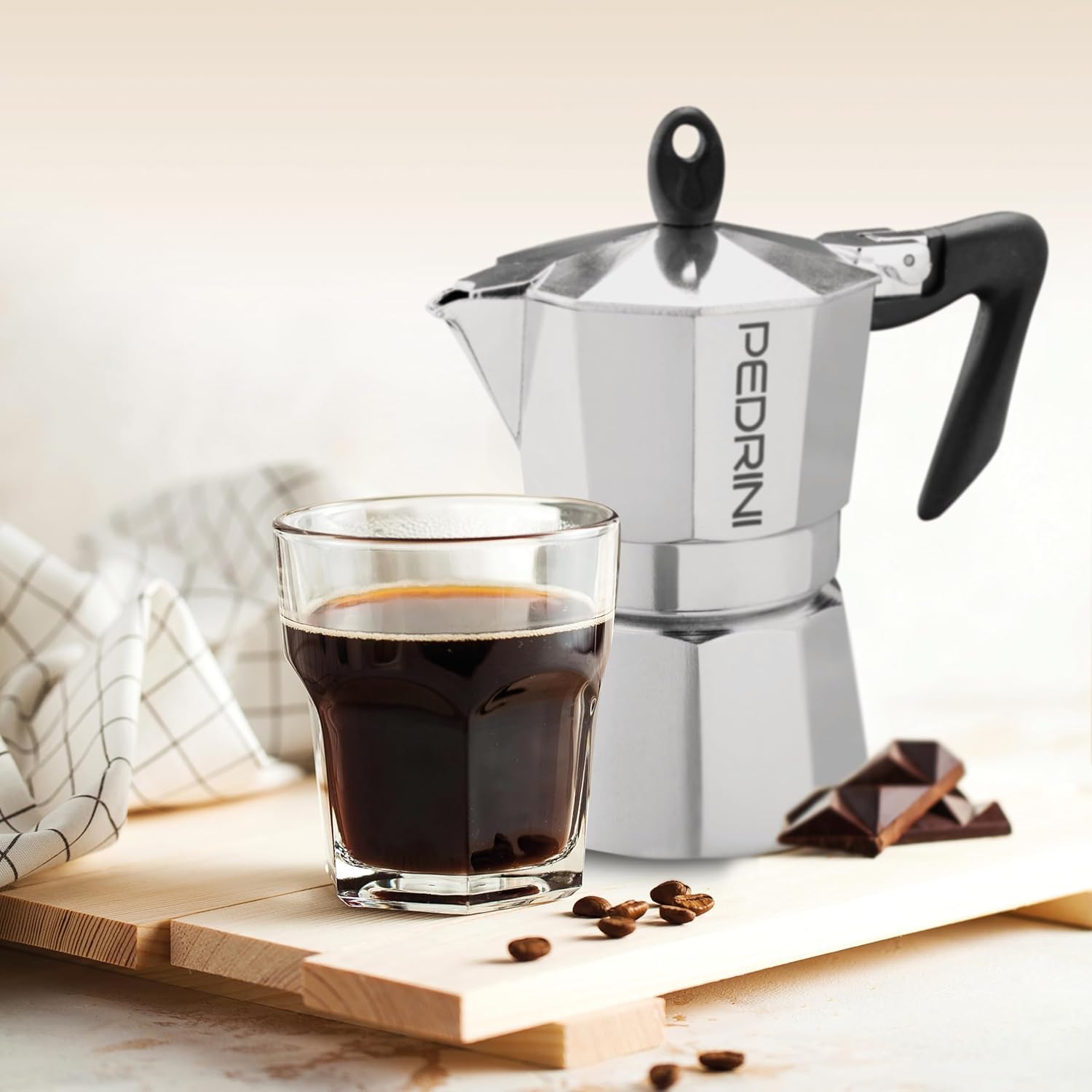 PEDRINI- Italy Aluminium Moka Pot 6 Cup Coffee Maker/Mocha Pot/Stovetop Coffee Maker; Product from Italy, Since 1941. (Black, 6 Cup) 3