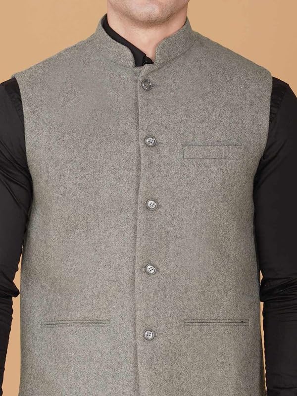 Image of VASTRAA FUSION Men's Traditional Woolen Nehru Jacket Modi Waistcoat