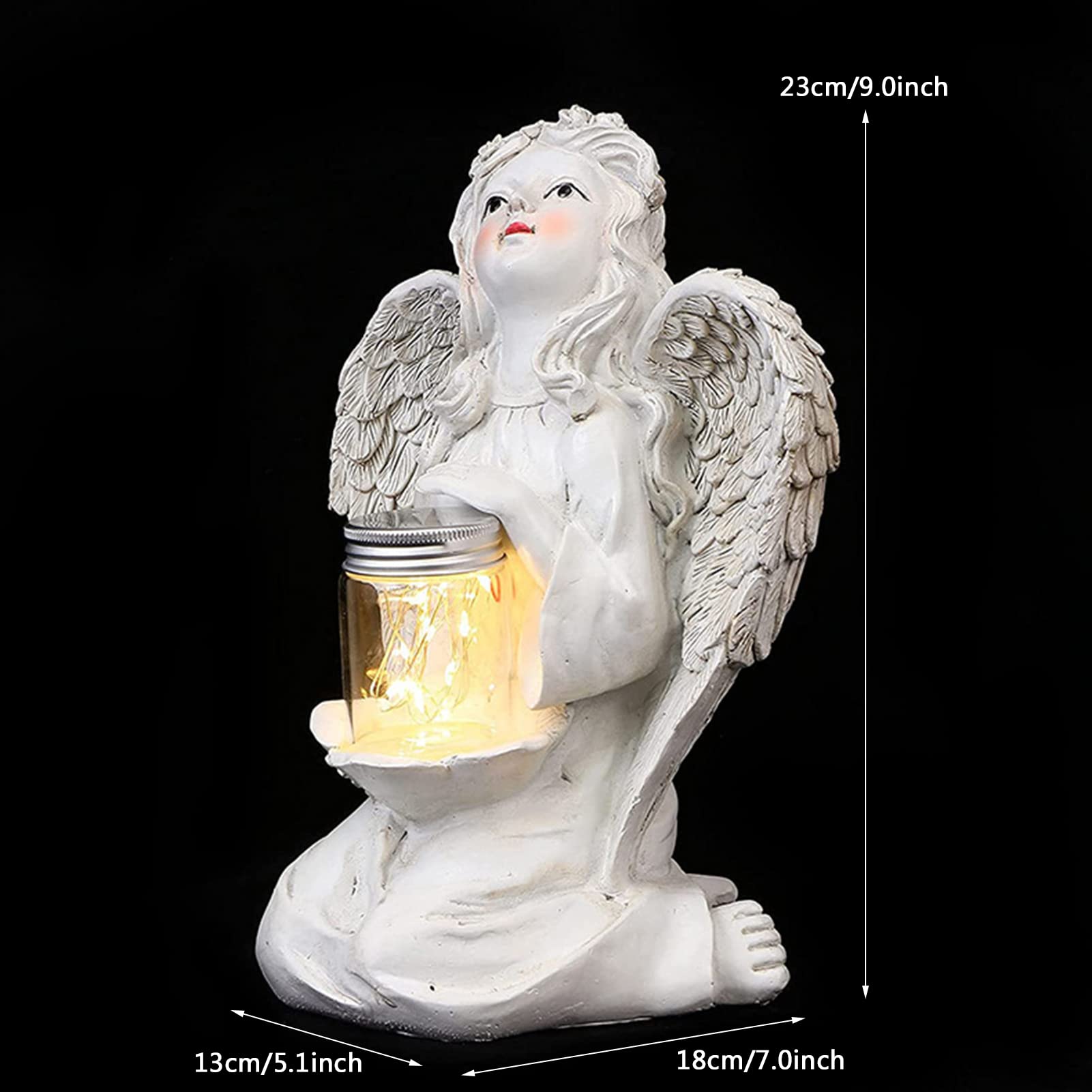 Estatua De Jardín con Luz Solar Ángel Chica con Alas Adornos De Resina para Decoración De Patio, Interior Y Exterior