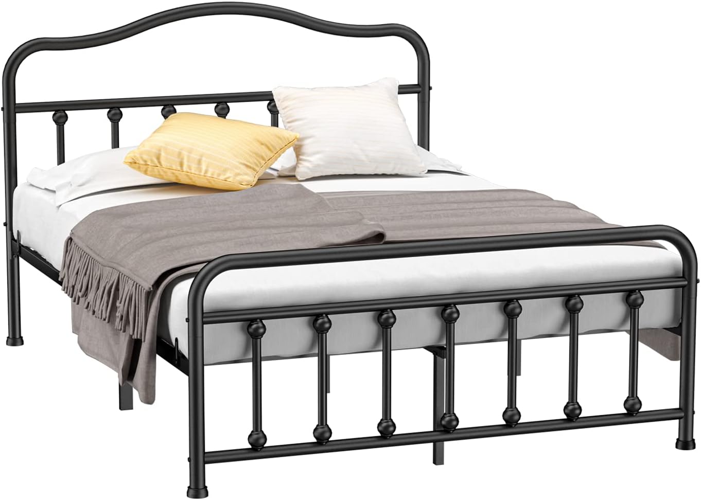 Ciays Queen Size Metal Platform Bed Frame Mattress Foundation with Sturdy Steel Headboard and Footboard No Box Spring Needed Under Bed Storage Steel Slats, Black