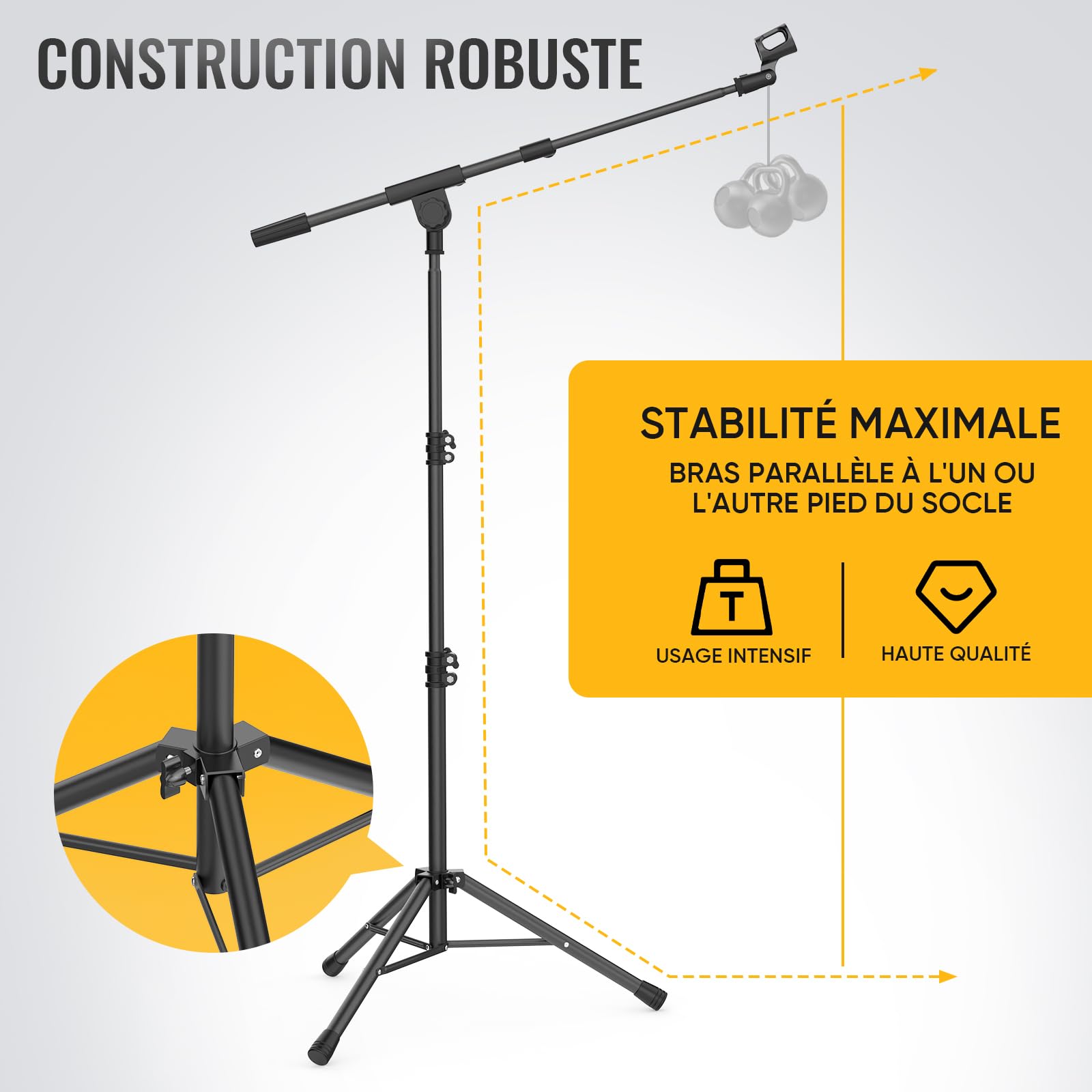 GLEAM Support de Microphone, Pied de micro pour microphone léger (< 0,5 kg) - Statif avec bras de positionnement, sac de transport, 2 pinces à micro et adaptateur vissable