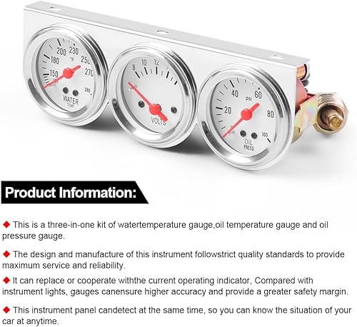 Miniatura 2 de Dyno Racing 2inch 52MM Kit de medidor triple medidor de voltios Medidor de temperatura de agua Medidor de presión de aceite Medidor de presión
