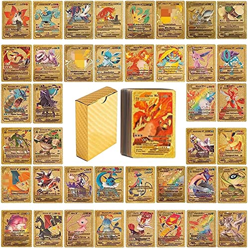 XUEEU 55PCS Carte Francaise,Gold Carte Or Francaise Rare Vmax Carte Or Collectionner Cadeaux pour Enfants Cadeaux d'anniversaire Non Originali