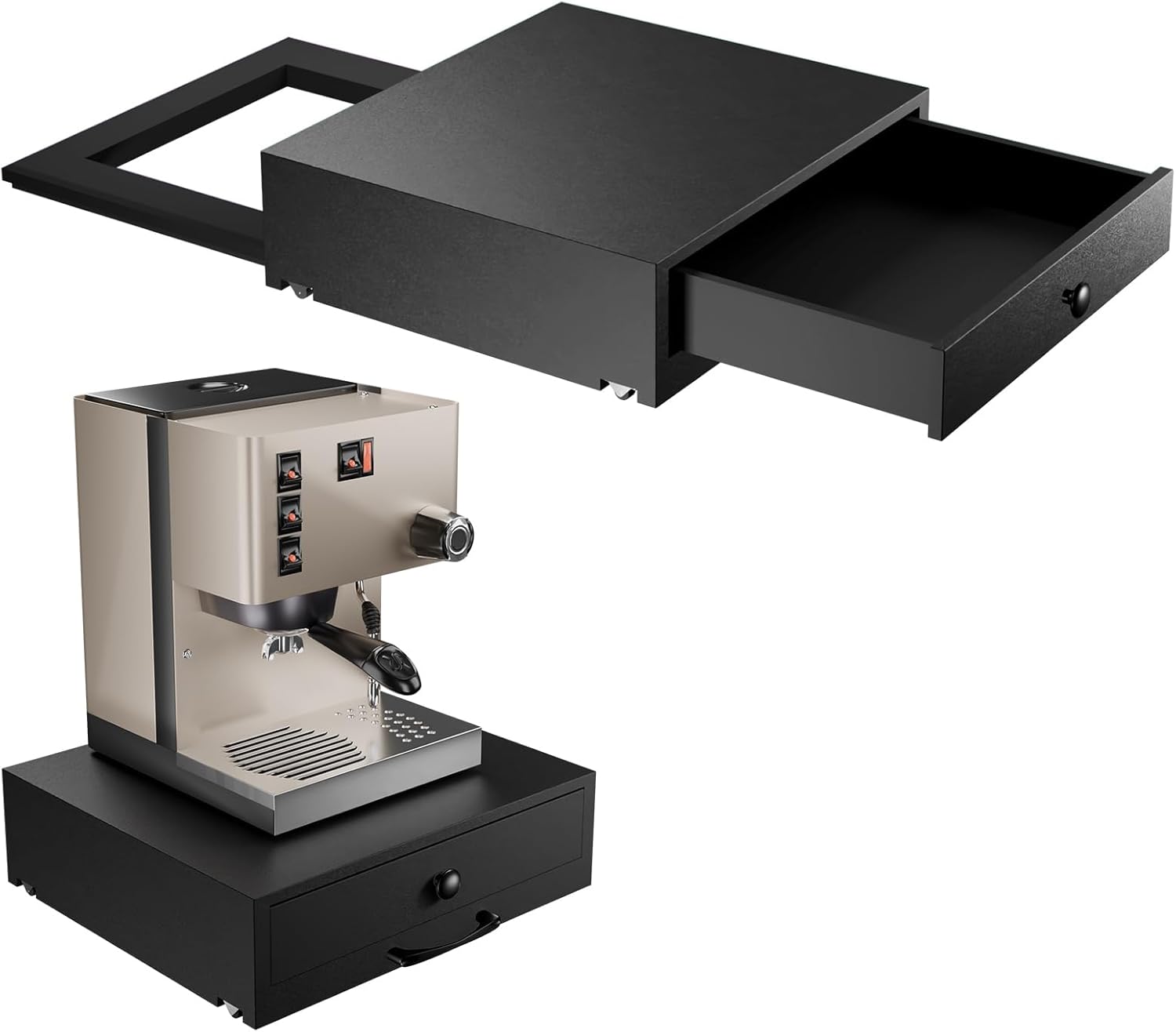 NiHome Large Wood Coffee Maker Stand with Pod Drawer Storage for K-Cup, Wooden Coffee Bar Machine Holder & Pod Storage Organizer (Black)