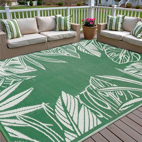 Waterproof Outdoor Plastic Straw Rug 8x10 Beige Brown Checkered Reversible Patio Mat for Porch Deck Camping RV Balcony Lightweight Portable Outdoor Carpet 8' x 10' (Rectangular) Beige/Brown