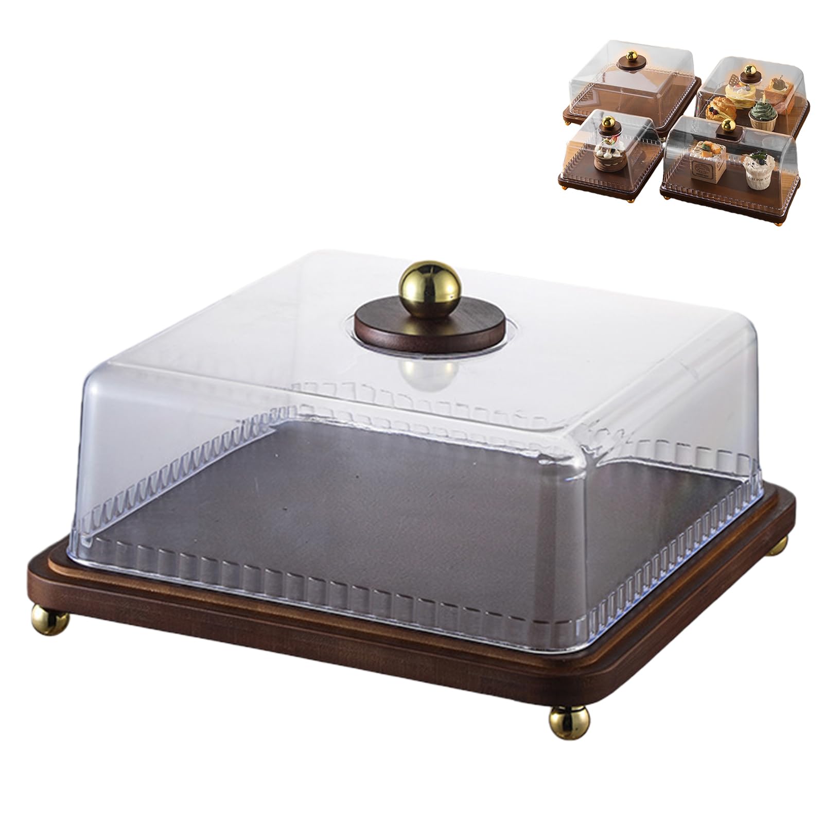 Support Présentoir À Gâteaux Et Tartes En Acrylique Sur Pied, Cloche En Acrylique Sur Plateau En Bois, Presentoir Aperitif Buffet, (29x17cm)