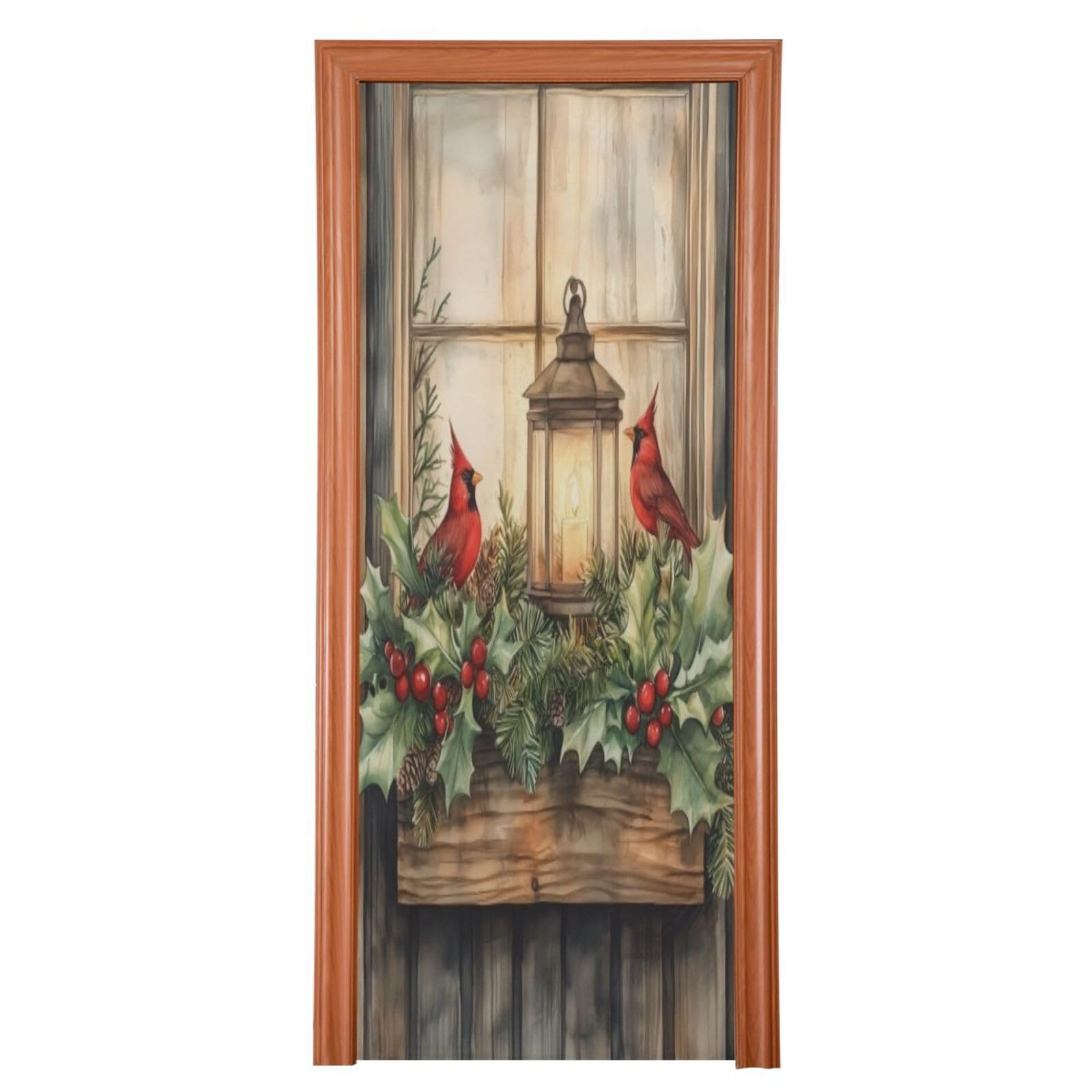 J JOYSAY Christmas Birds Mistletoe Door Decorations Door Cover Christmas Decorations Large Fabric Xmas Front Door Cover Decoration for Home Classroom Door,36x98 in