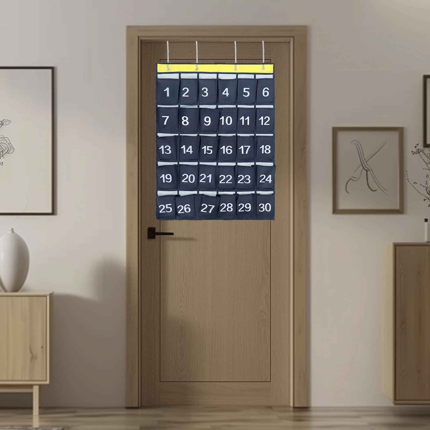 QWORK® Bolsa de Almacenamiento con 30 Bolsillos - Organizador y Soporte para teléfono móvil que Ahorra Espacio (Azul Marino, 79 x 60 cm)