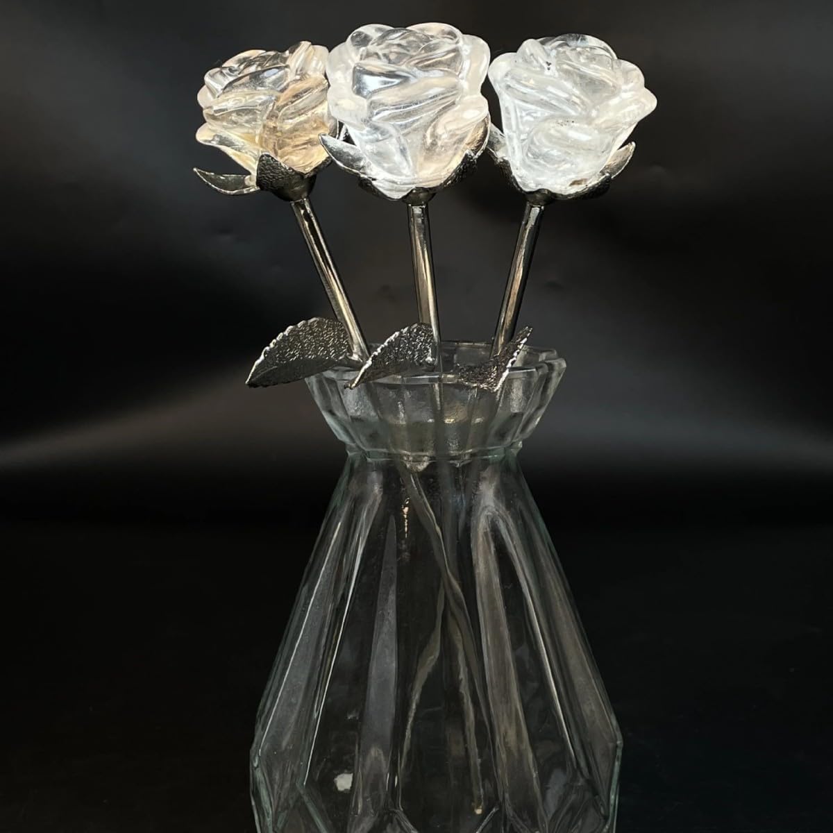 天然クリスタル混合素材 ヴィンテージ マルチカラー ローズブーケ &ndash; クォーツ、オブシディアン、ストロベリークォーツ&amp;オパラ