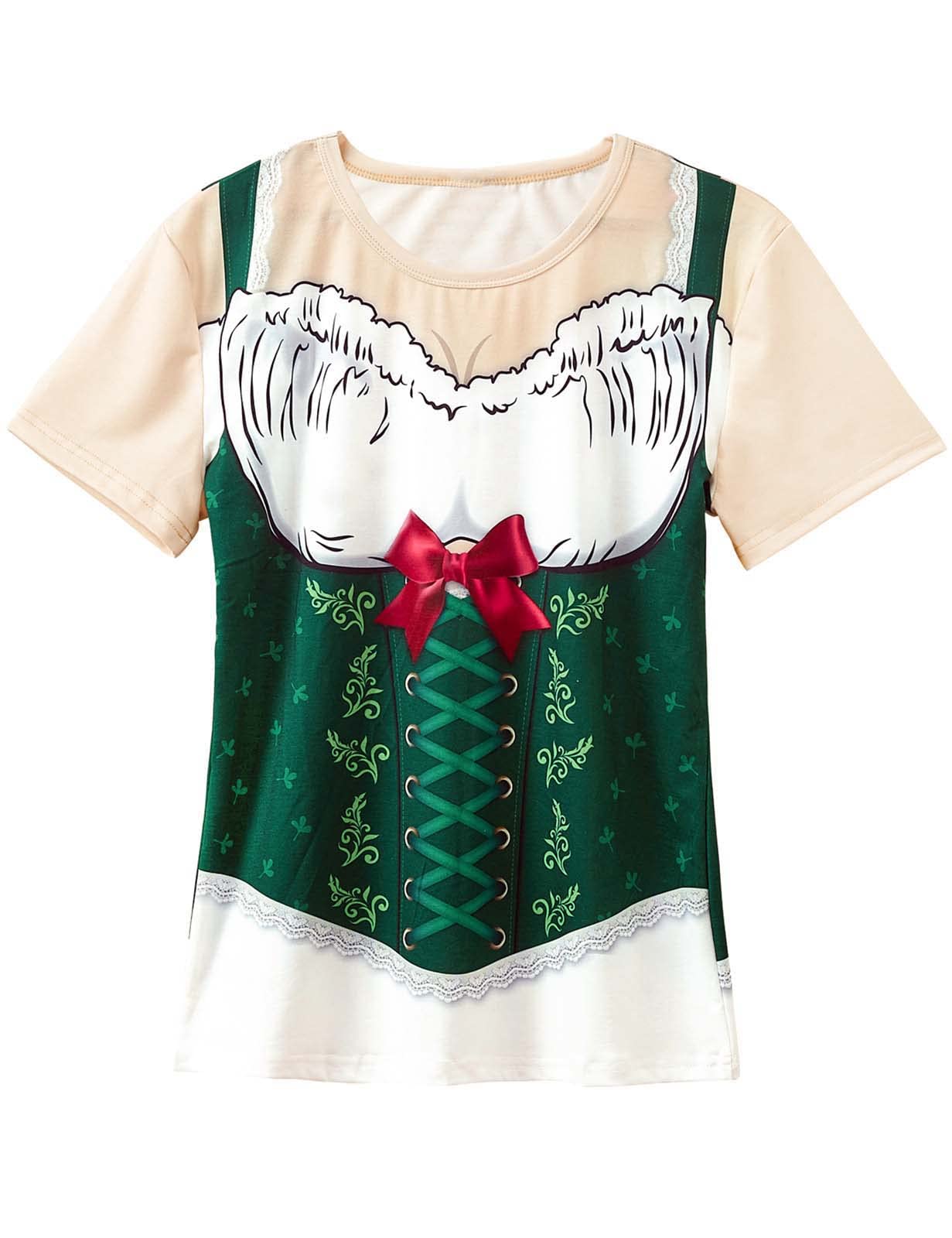 Cosavorock Women's Green Dirndl Dress Bavarian Oktoberfest Costume T-Shirts 4XL